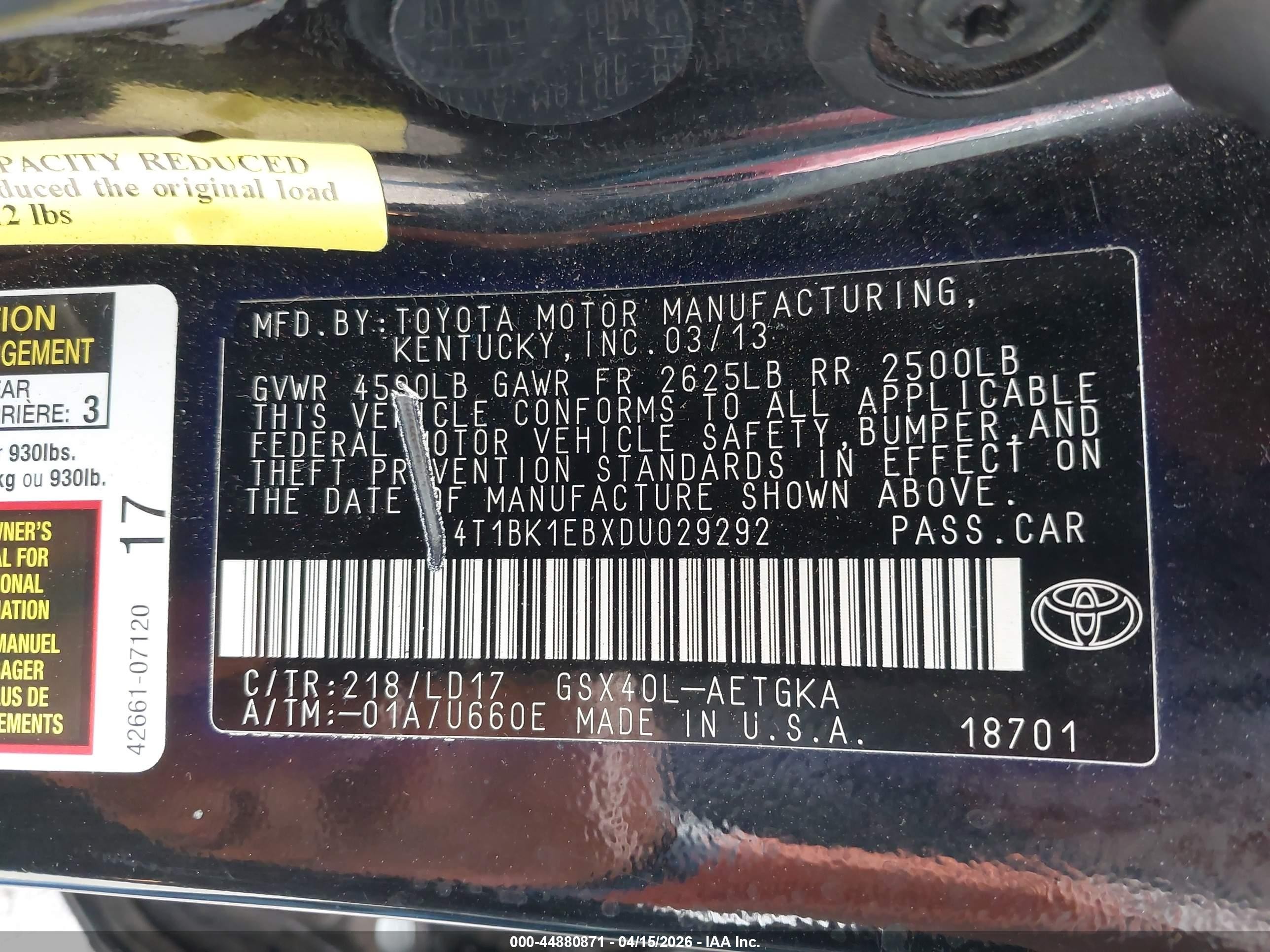 2013 Toyota Avalon Xle Черный vin: 4T1BK1EBXDU029292