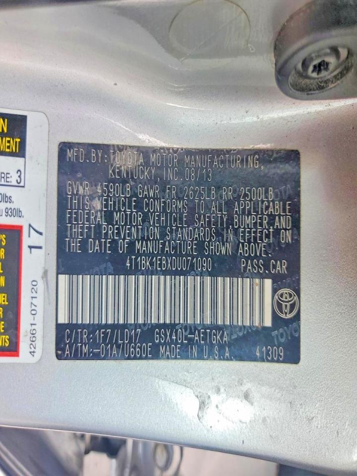 2013 Toyota Avalon Xle Silver vin: 4T1BK1EBXDU071090