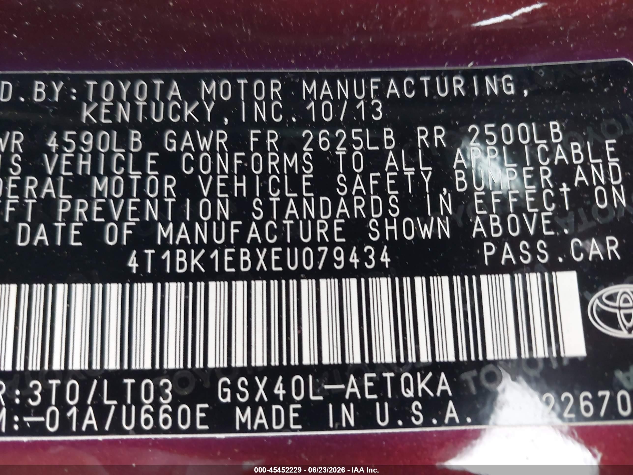 2014 Toyota Avalon Xle Touring Burgundy vin: 4T1BK1EBXEU079434