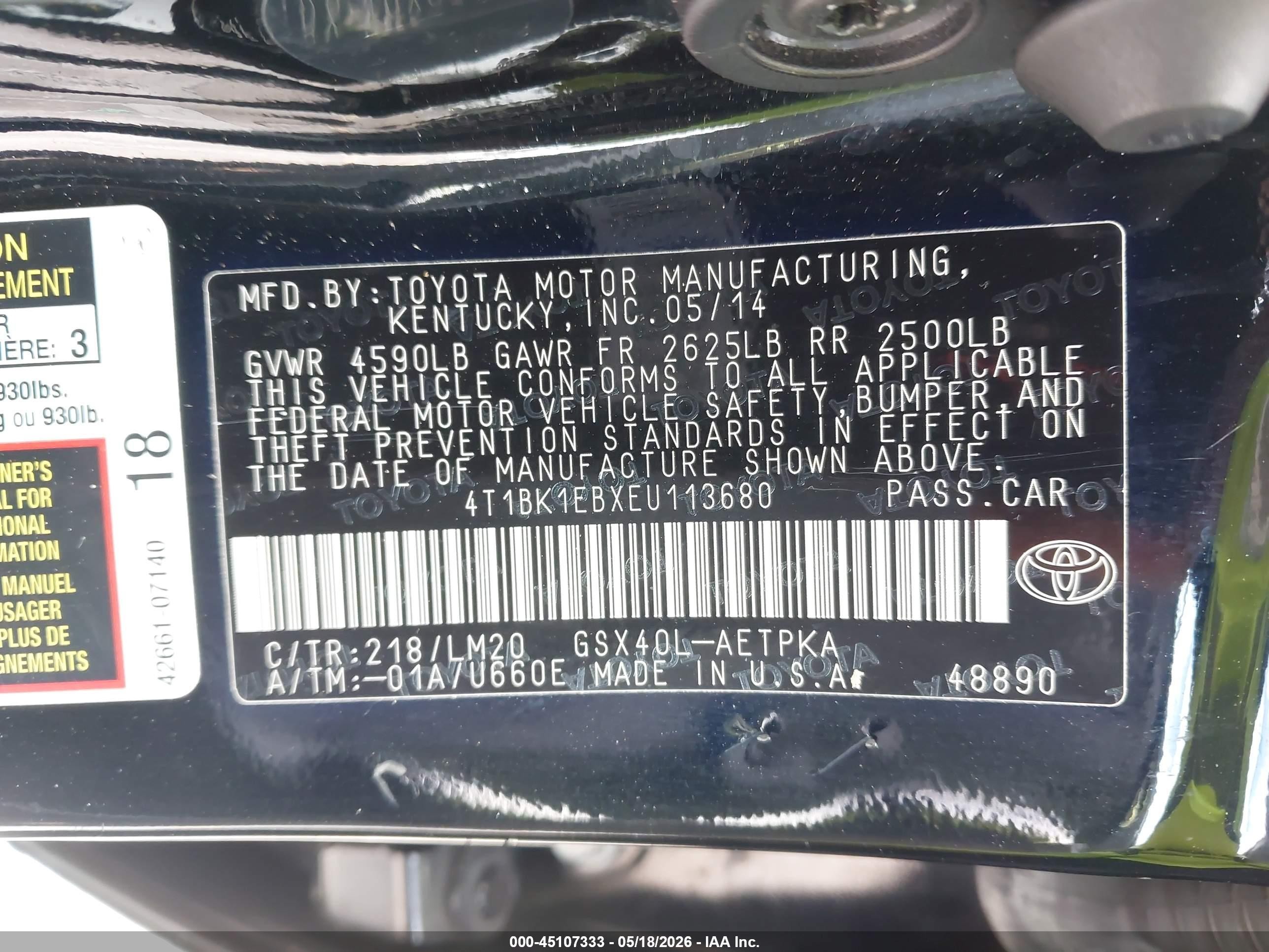 2014 Toyota Avalon Limited Black vin: 4T1BK1EBXEU113680