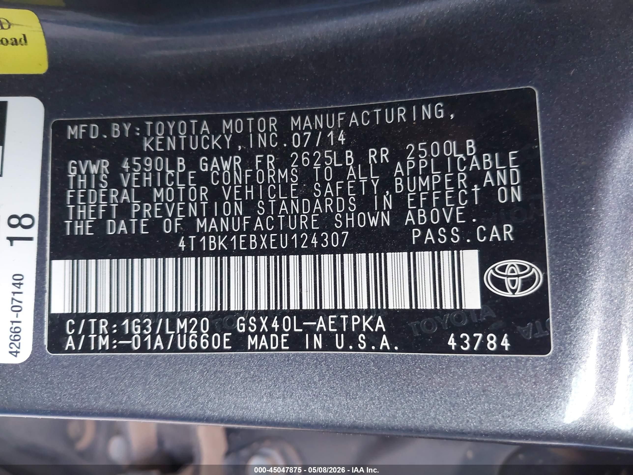 2014 Toyota Avalon Limited Gray vin: 4T1BK1EBXEU124307
