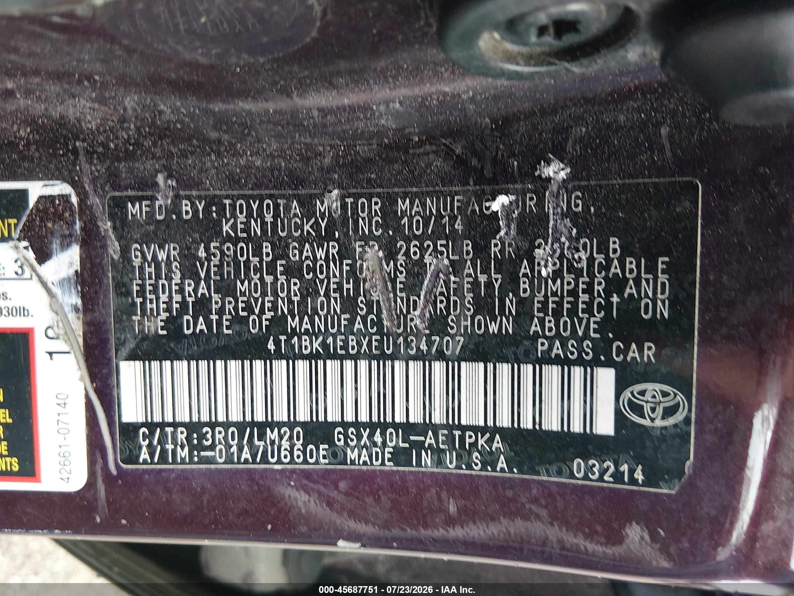 2014 Toyota Avalon Limited Purple vin: 4T1BK1EBXEU134707