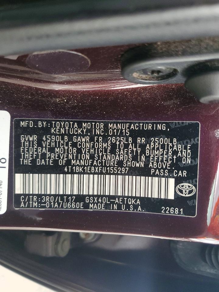 2015 Toyota Avalon Xle Touring Maroon vin: 4T1BK1EBXFU155297