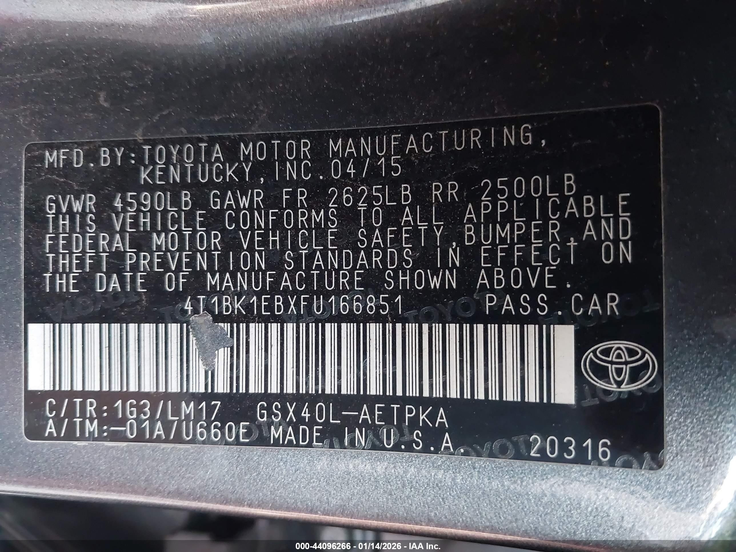 2015 Toyota Avalon Limited Серый vin: 4T1BK1EBXFU166851