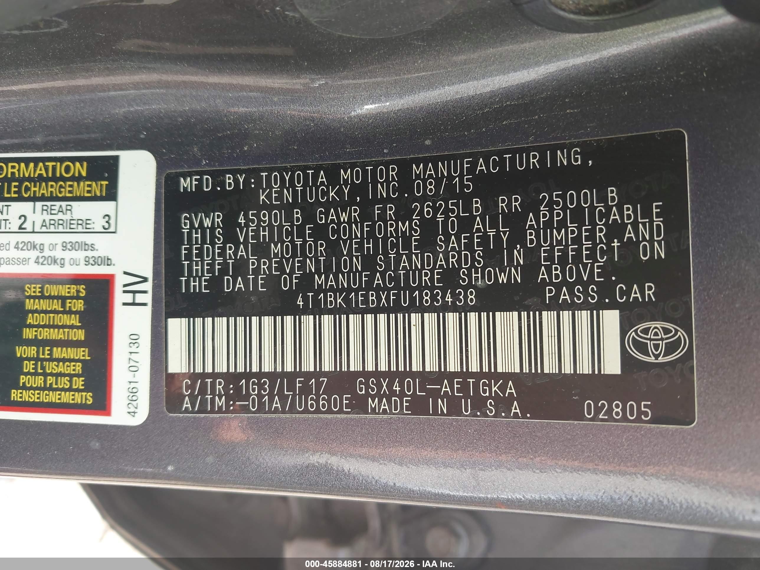 2015 Toyota Avalon Xle Premium Gray vin: 4T1BK1EBXFU183438