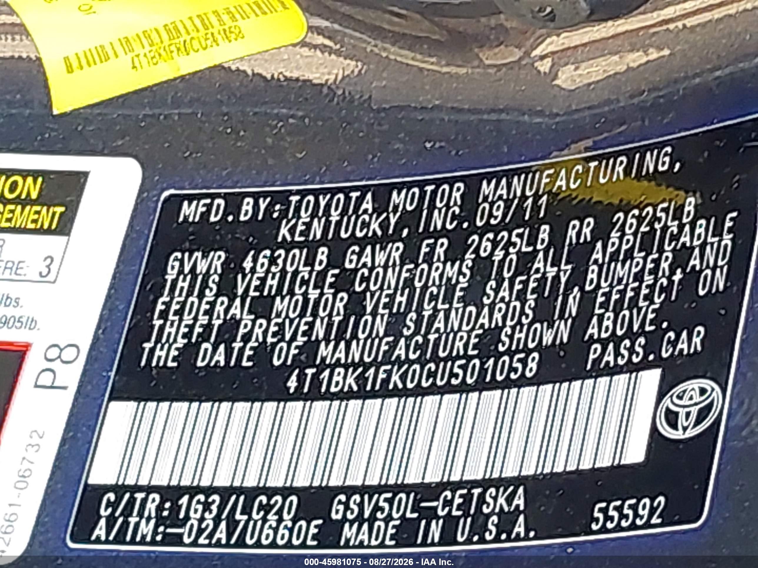 2012 Toyota Camry Se V6 Gray vin: 4T1BK1FK0CU501058