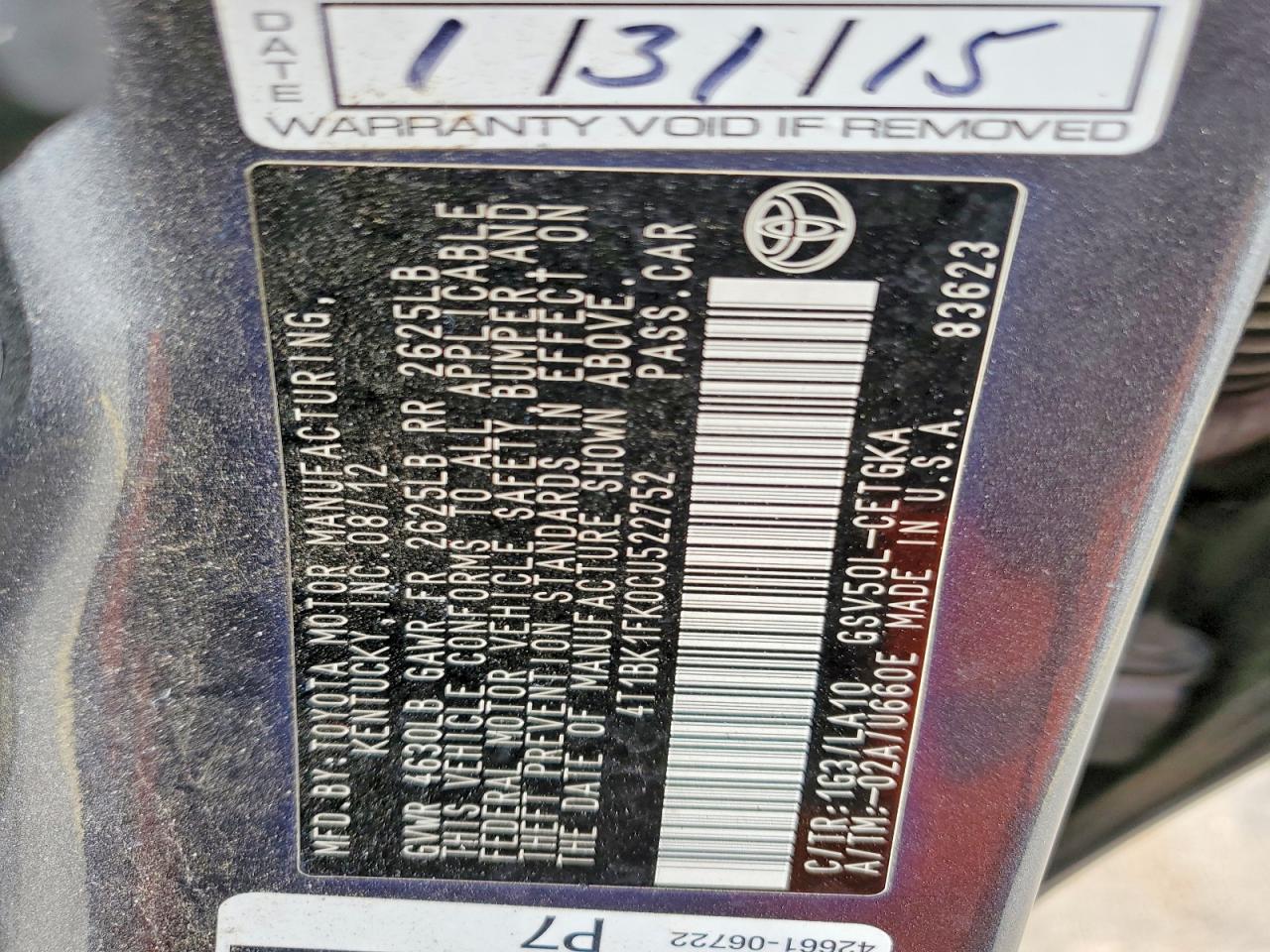 2012 Toyota Camry Xle V6 Gray vin: 4T1BK1FK0CU522752