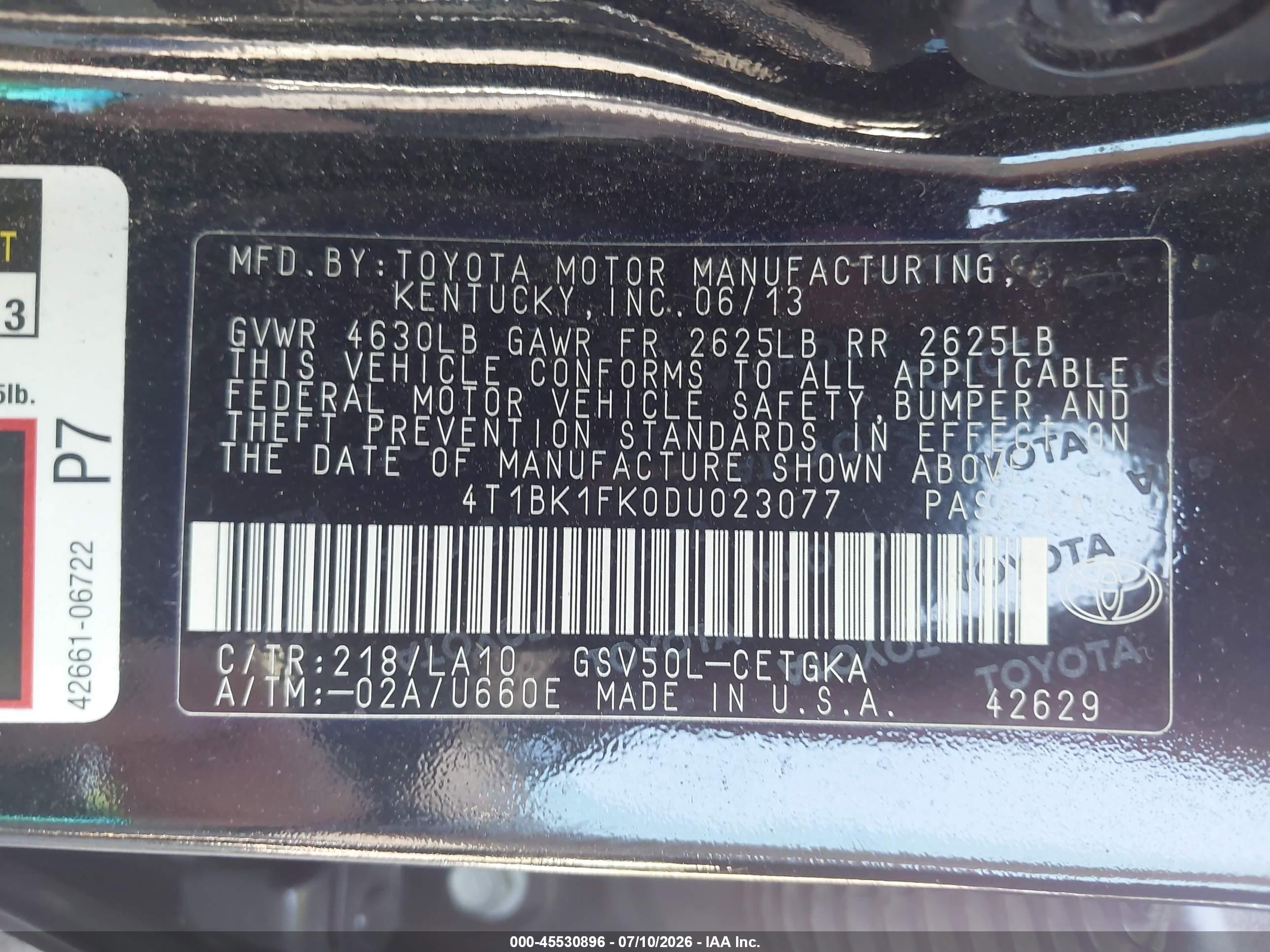 2013 Toyota Camry Xle V6 Черный vin: 4T1BK1FK0DU023077