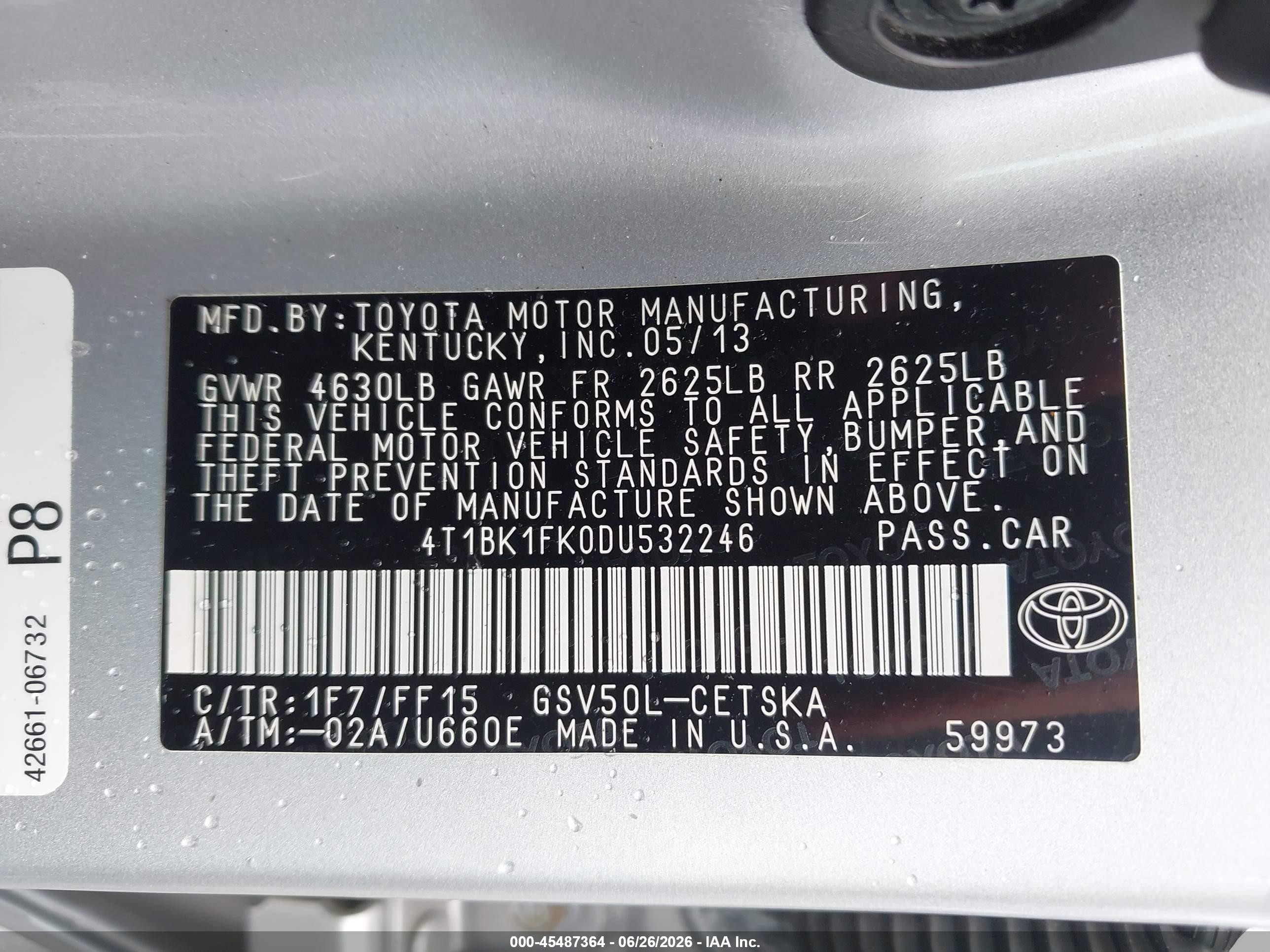2013 Toyota Camry Se V6 Silver vin: 4T1BK1FK0DU532246