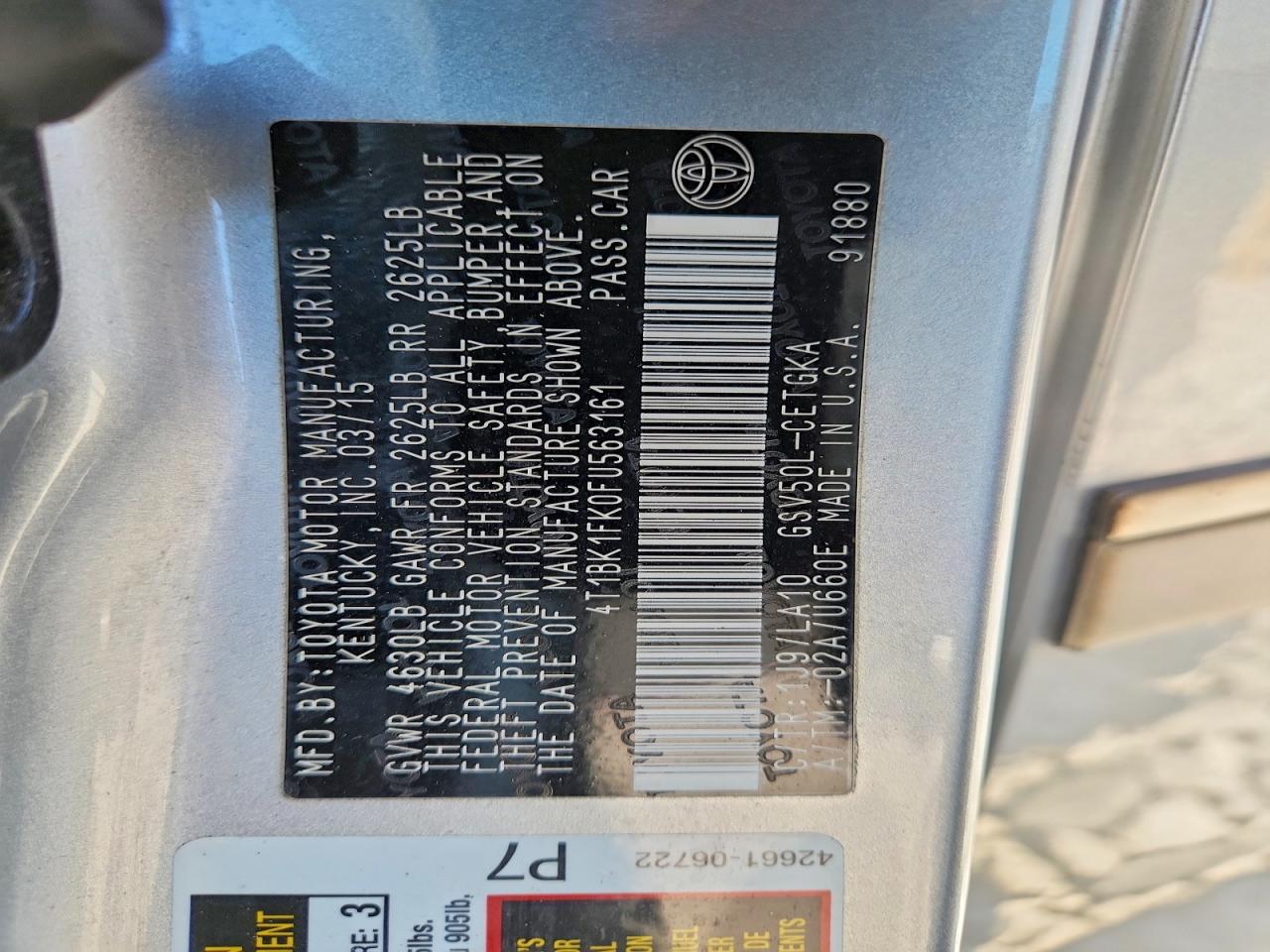 2015 Toyota Camry Xle V6 Серебряный vin: 4T1BK1FK0FU563161
