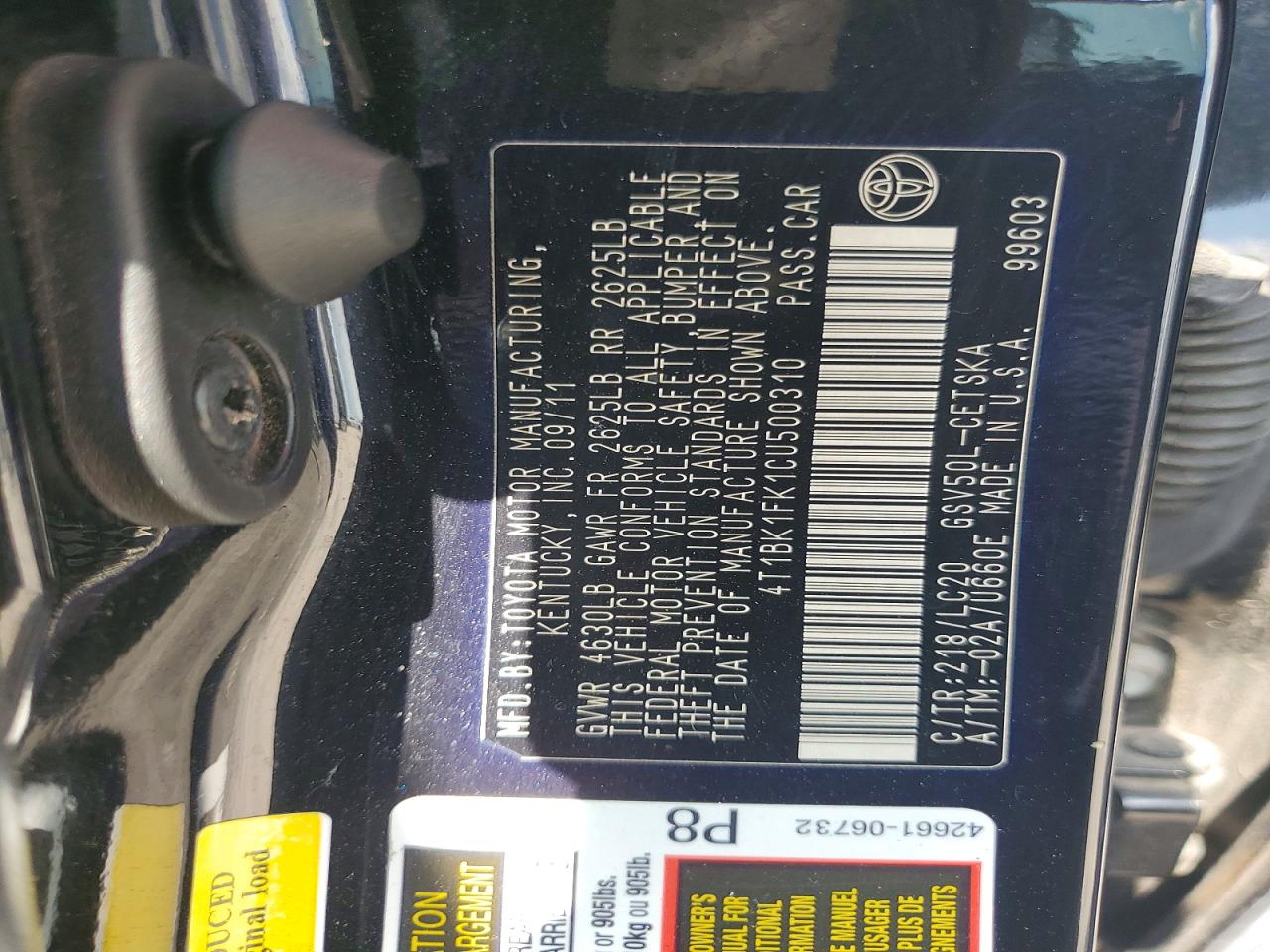 2012 Toyota Camry Se V6 Черный vin: 4T1BK1FK1CU500310