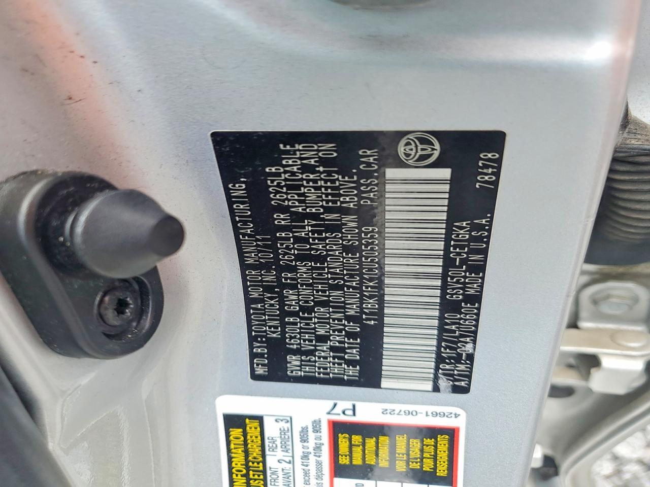 2012 Toyota Camry Xle V6 Silver vin: 4T1BK1FK1CU505359