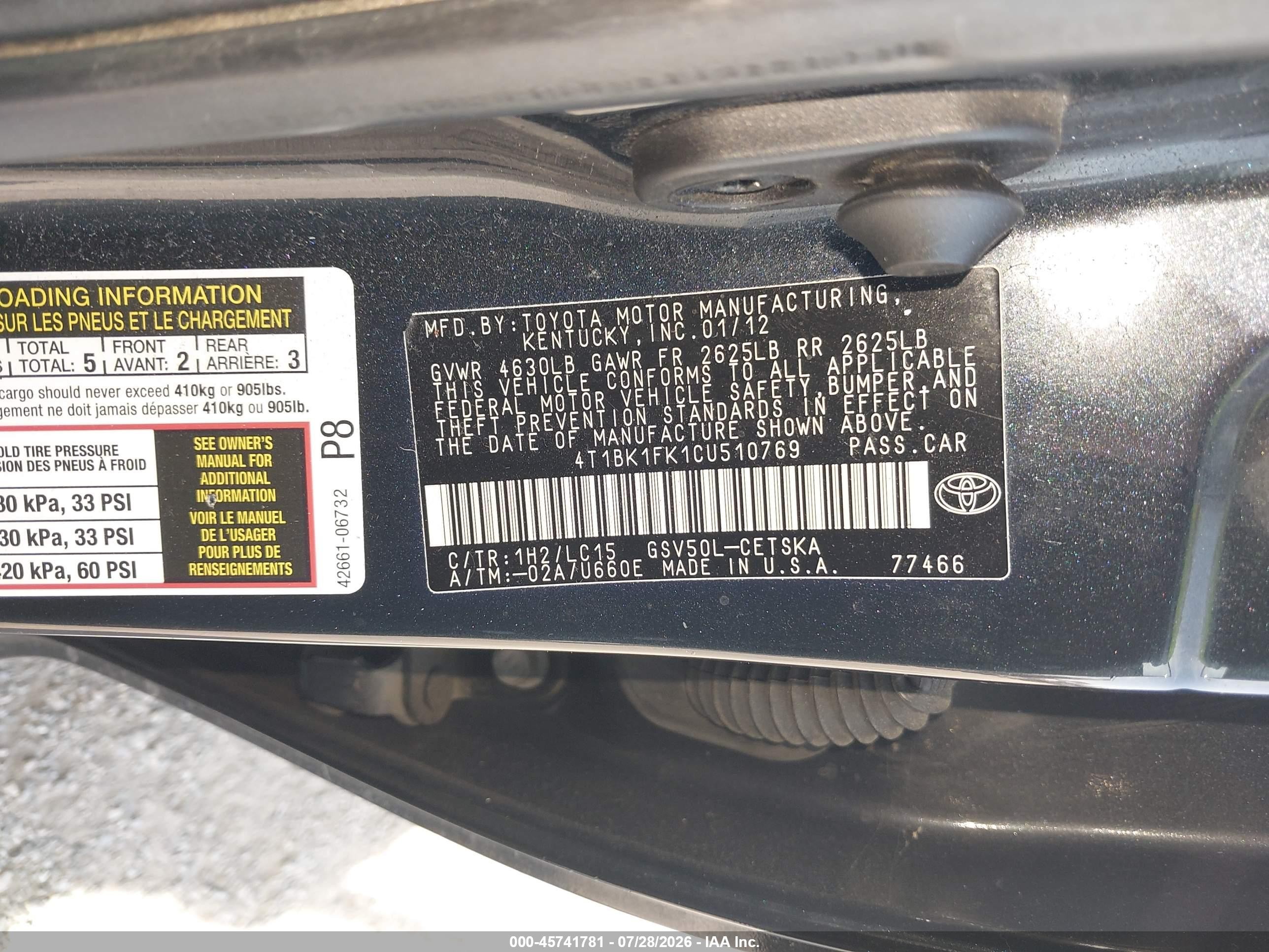 2012 Toyota Camry Se V6 Black vin: 4T1BK1FK1CU510769