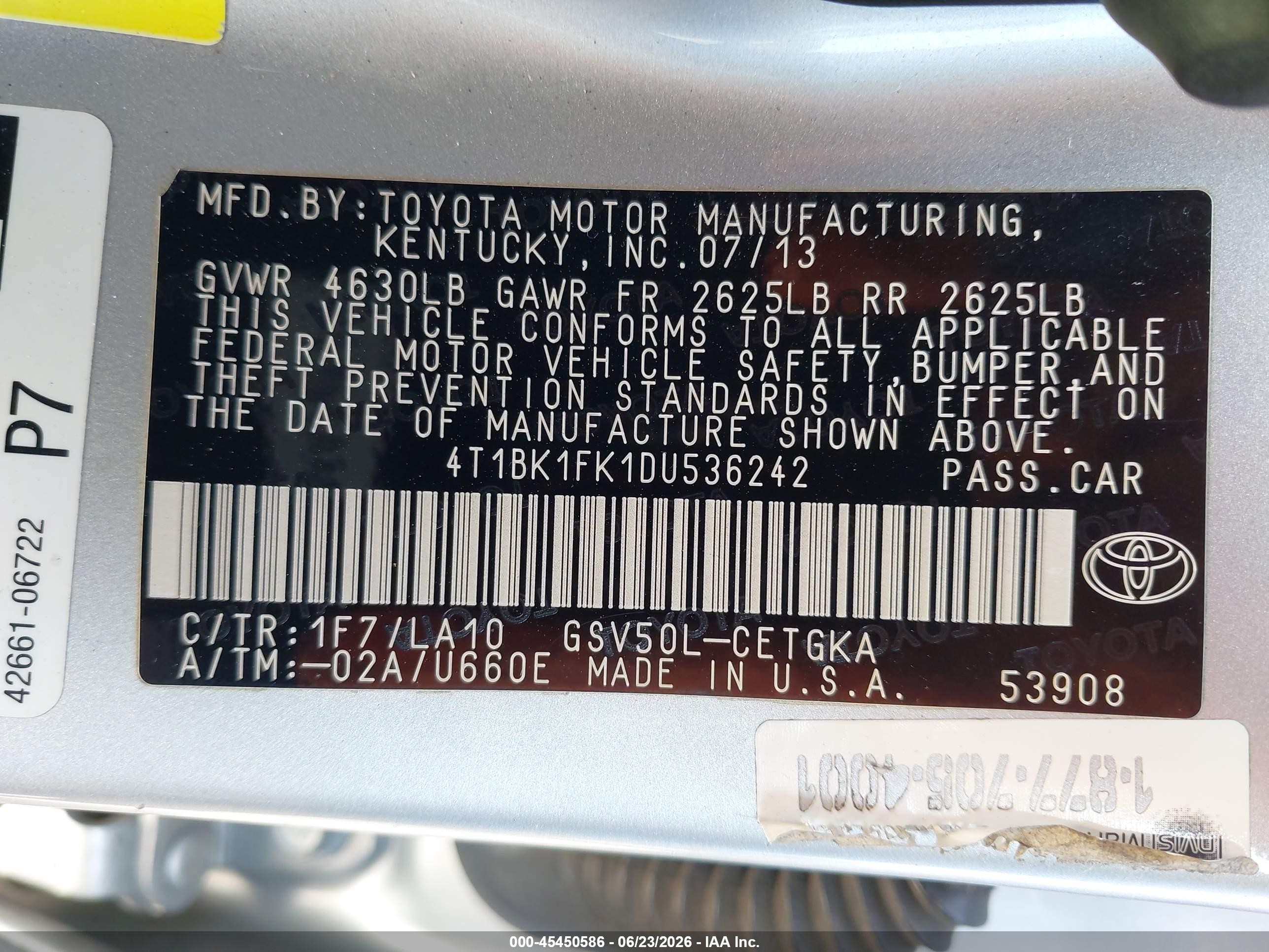 2013 Toyota Camry Xle V6 Silver vin: 4T1BK1FK1DU536242