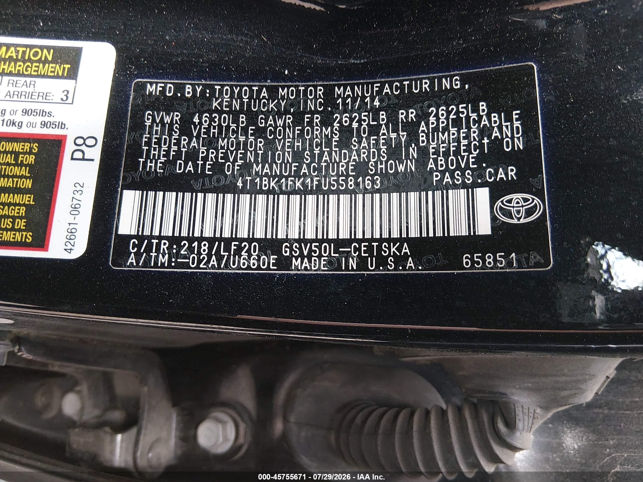 2015 Toyota Camry Xse V6 Black vin: 4T1BK1FK1FU558163