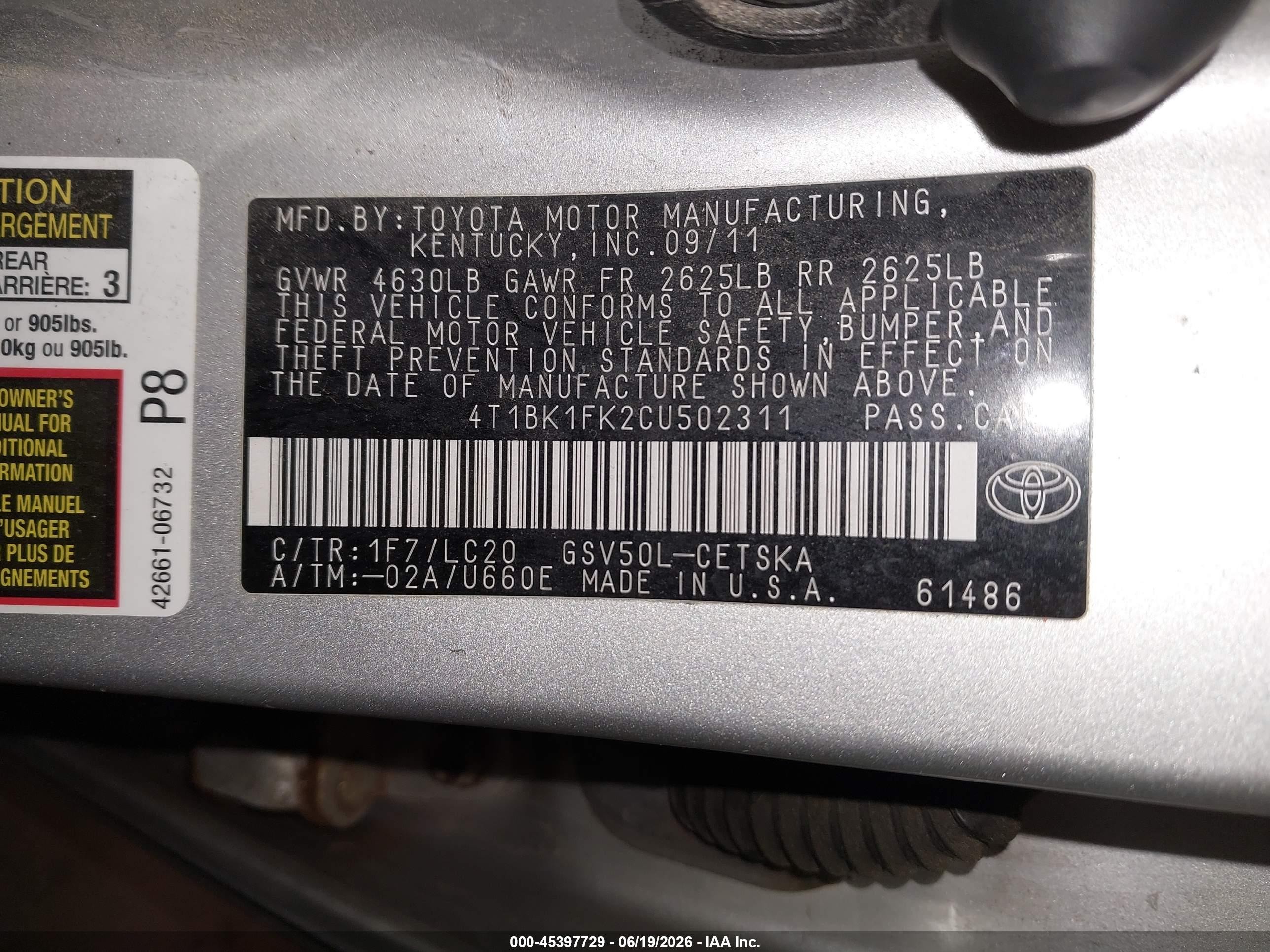 2012 Toyota Camry Se V6 Silver vin: 4T1BK1FK2CU502311