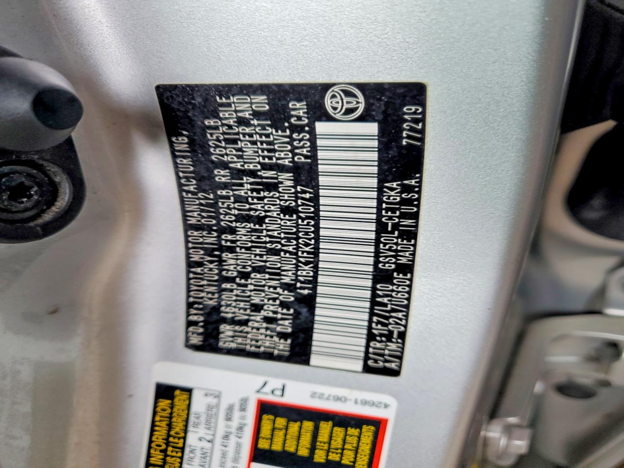 2012 Toyota Camry Xle V6 Silver vin: 4T1BK1FK2CU510747