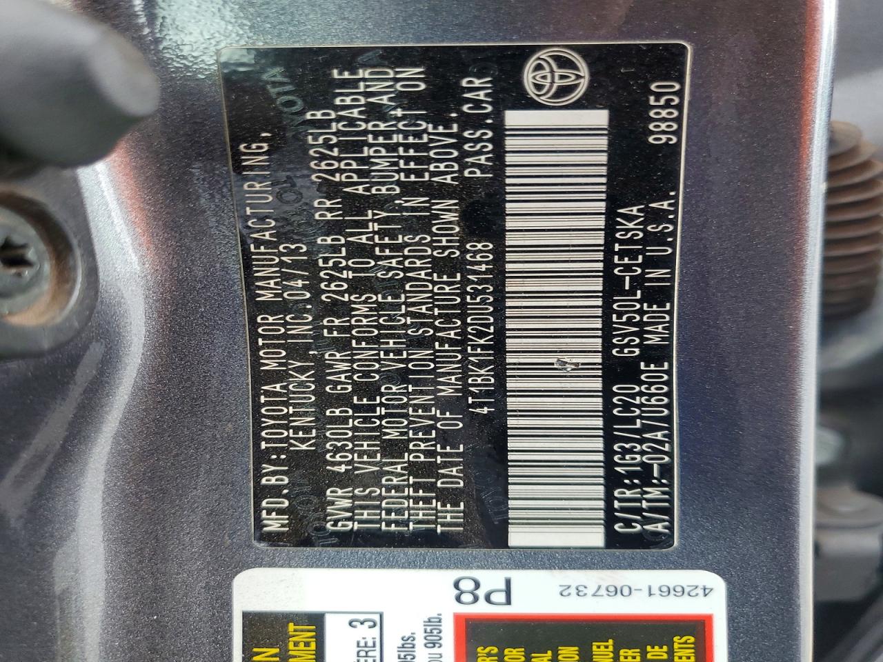 2013 Toyota Camry Se V6 Gray vin: 4T1BK1FK2DU531468