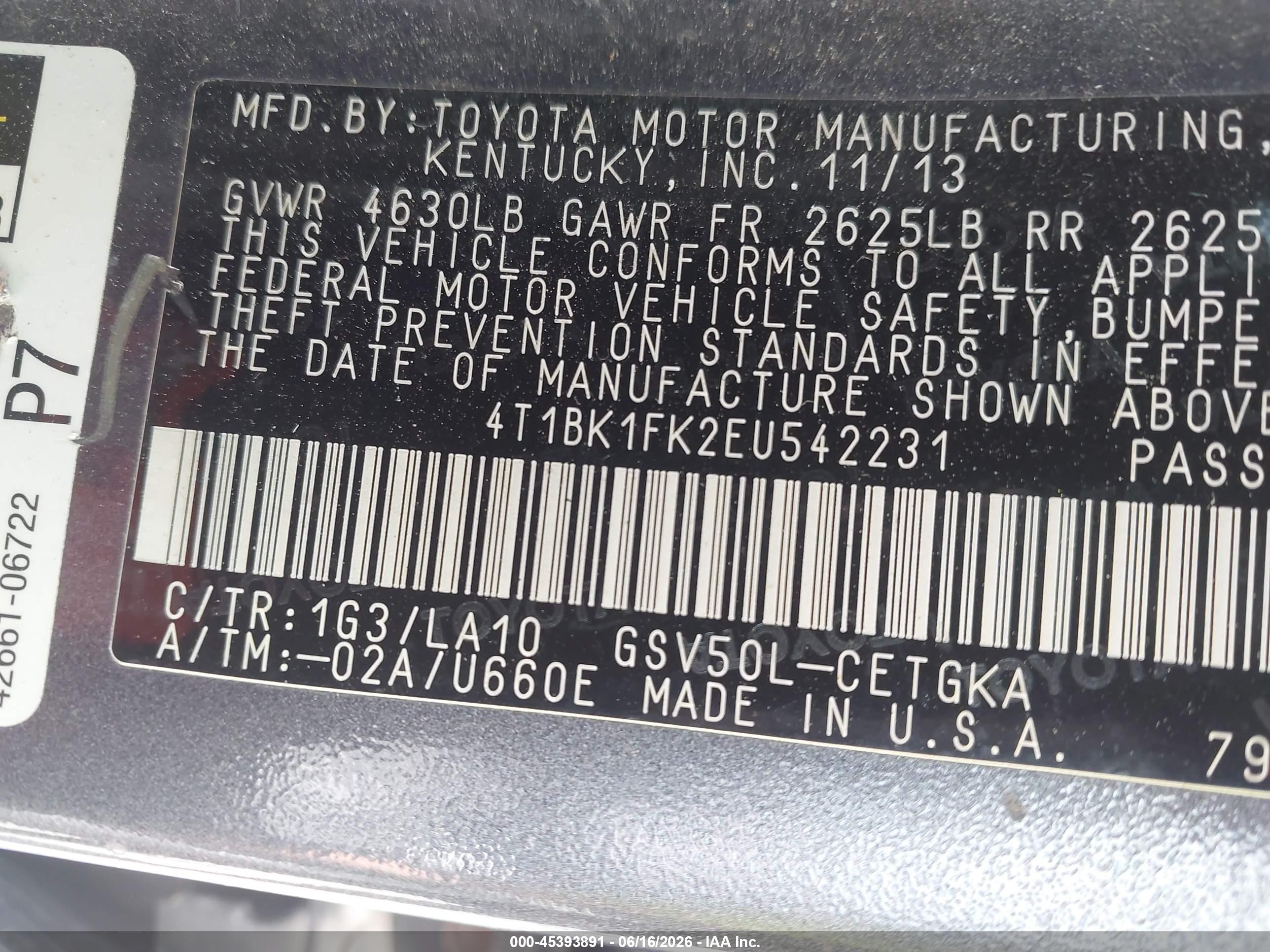 2014 Toyota Camry Xle V6 Gray vin: 4T1BK1FK2EU542231