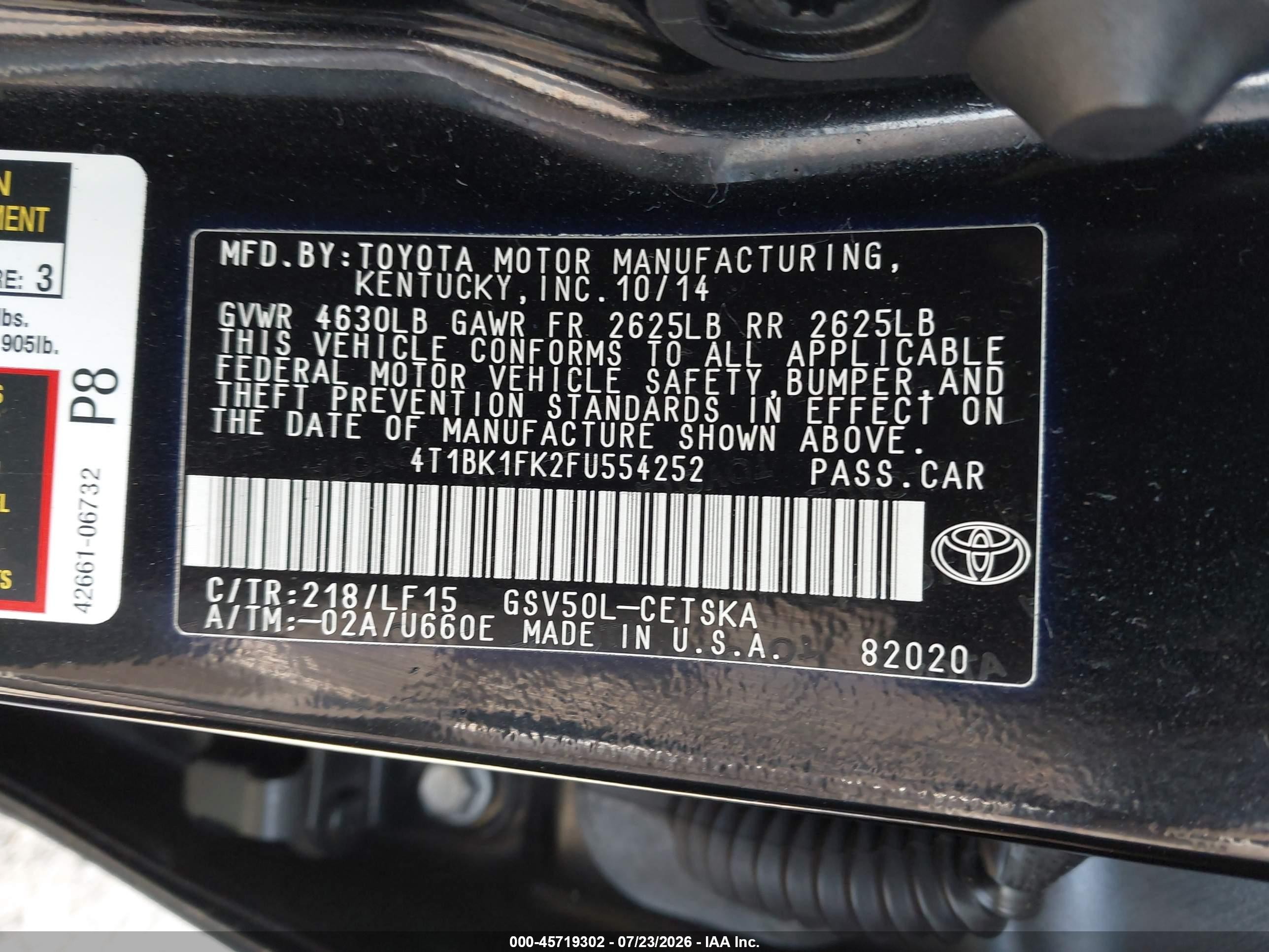 2015 Toyota Camry Xse V6 Black vin: 4T1BK1FK2FU554252