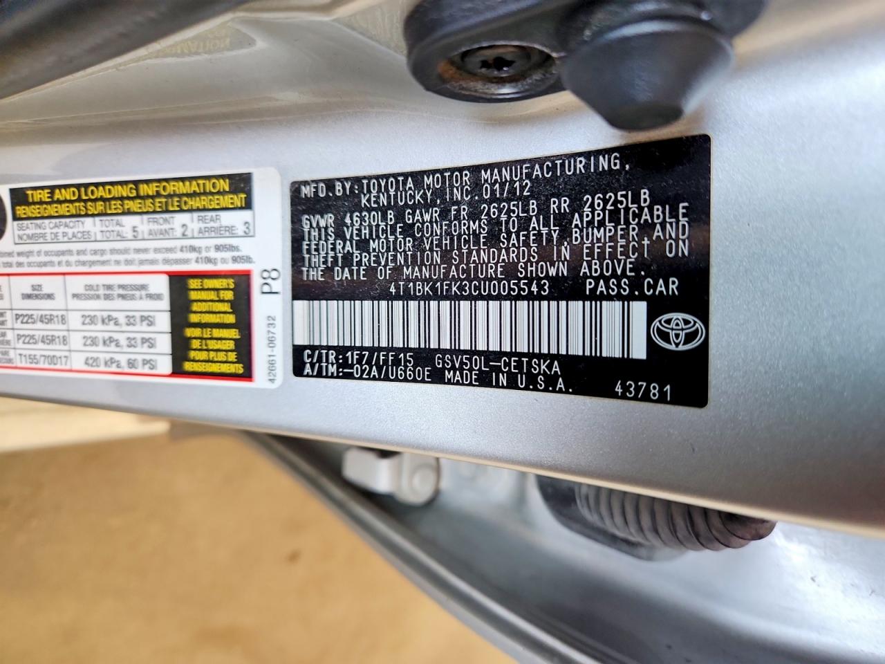 2012 Toyota Camry Se V6 Silver vin: 4T1BK1FK3CU005543