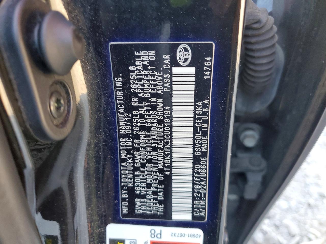 2012 Toyota Camry Se V6 Black vin: 4T1BK1FK3CU018194