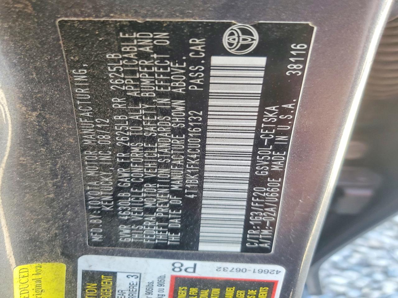 2012 Toyota Camry Se V6 Charcoal vin: 4T1BK1FK4CU016132