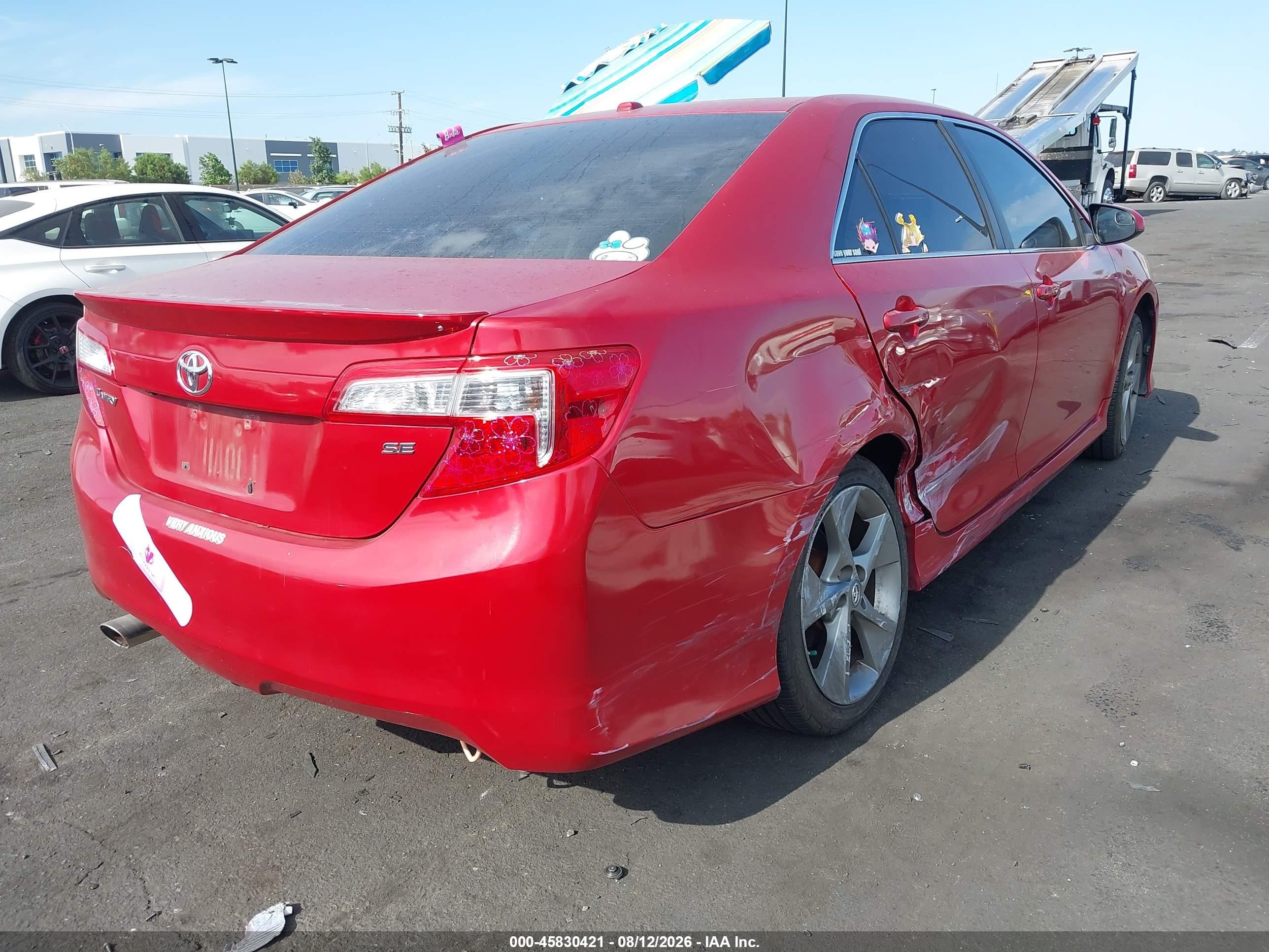 2012 Toyota Camry Se V6 Red vin: 4T1BK1FK4CU519353