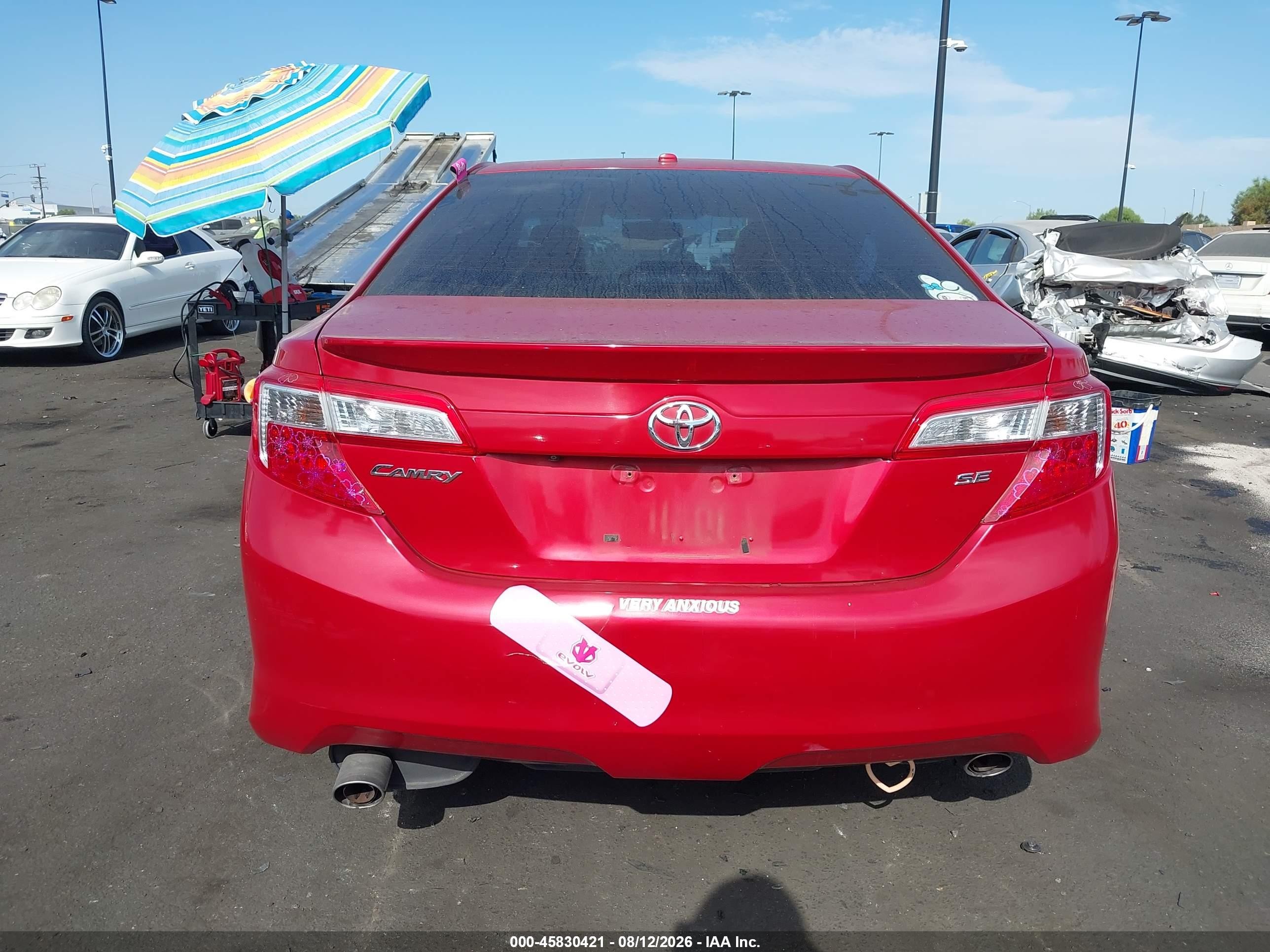2012 Toyota Camry Se V6 Red vin: 4T1BK1FK4CU519353