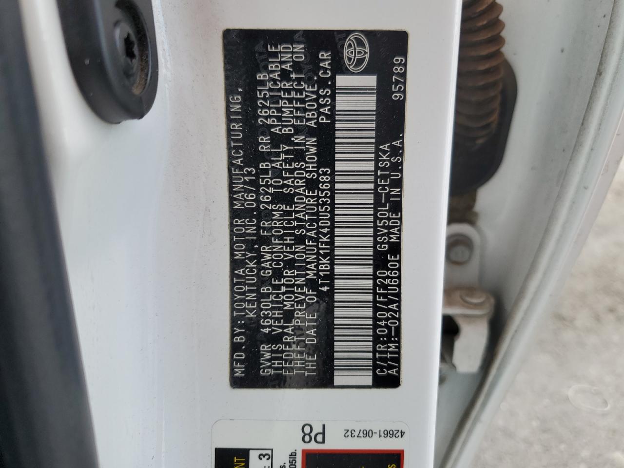 2013 Toyota Camry Se White vin: 4T1BK1FK4DU535683