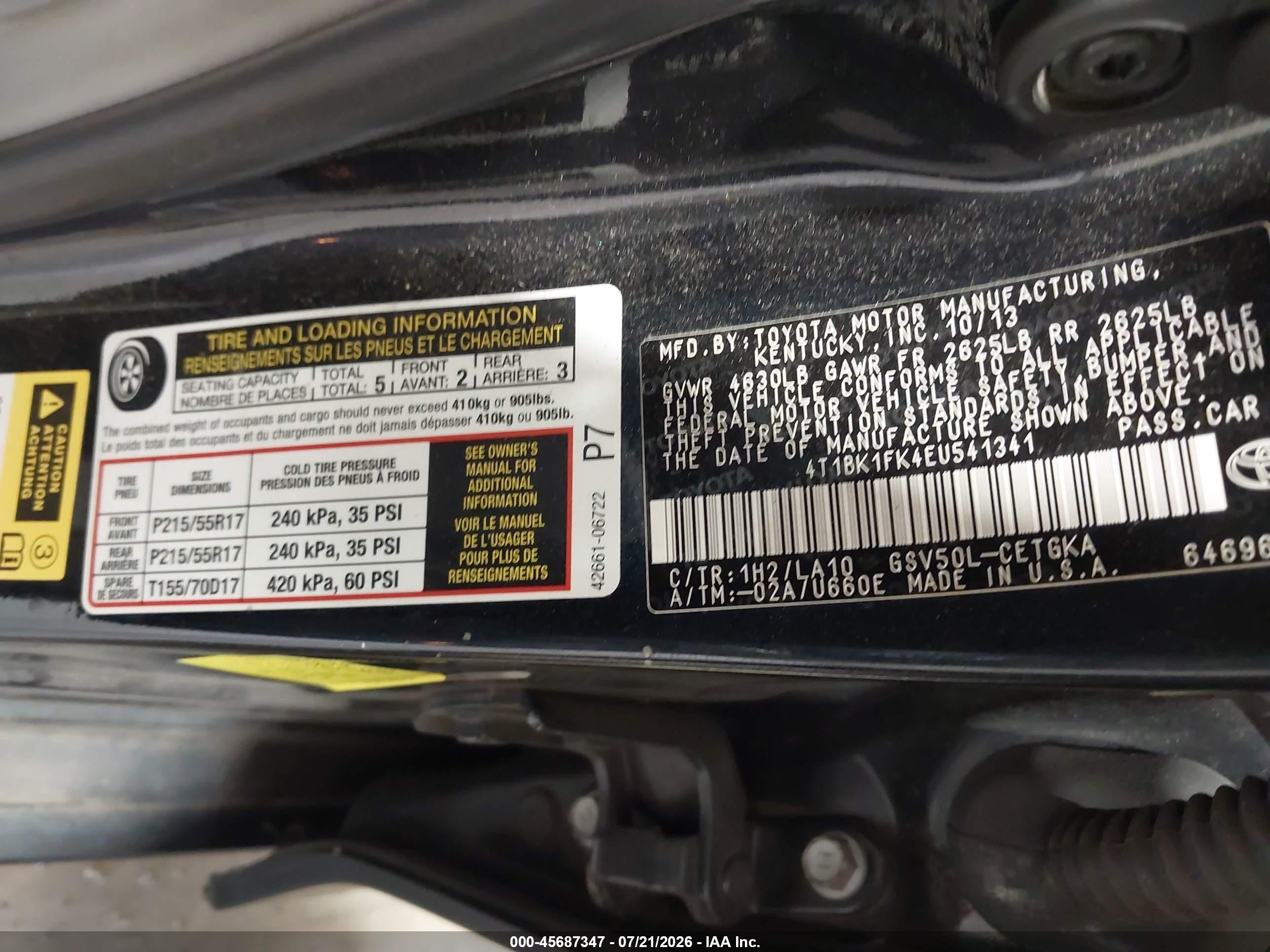 2014 Toyota Camry Xle V6 Черный vin: 4T1BK1FK4EU541341