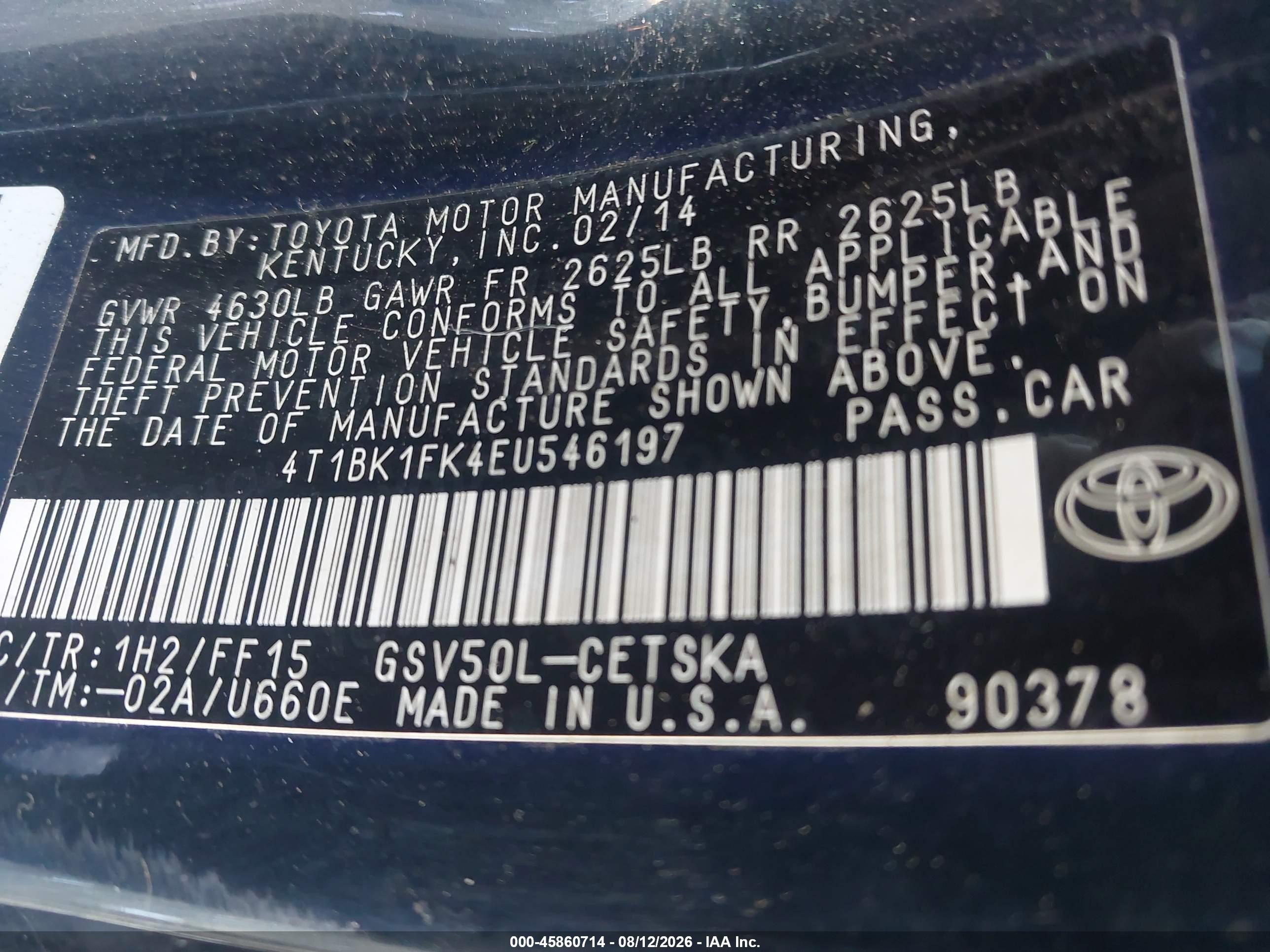 2014 Toyota Camry Se V6 Black vin: 4T1BK1FK4EU546197