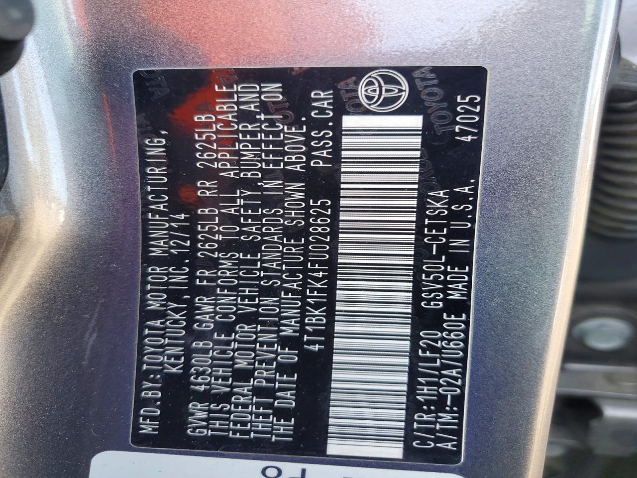 2015 Toyota Camry Xse Charcoal vin: 4T1BK1FK4FU028625
