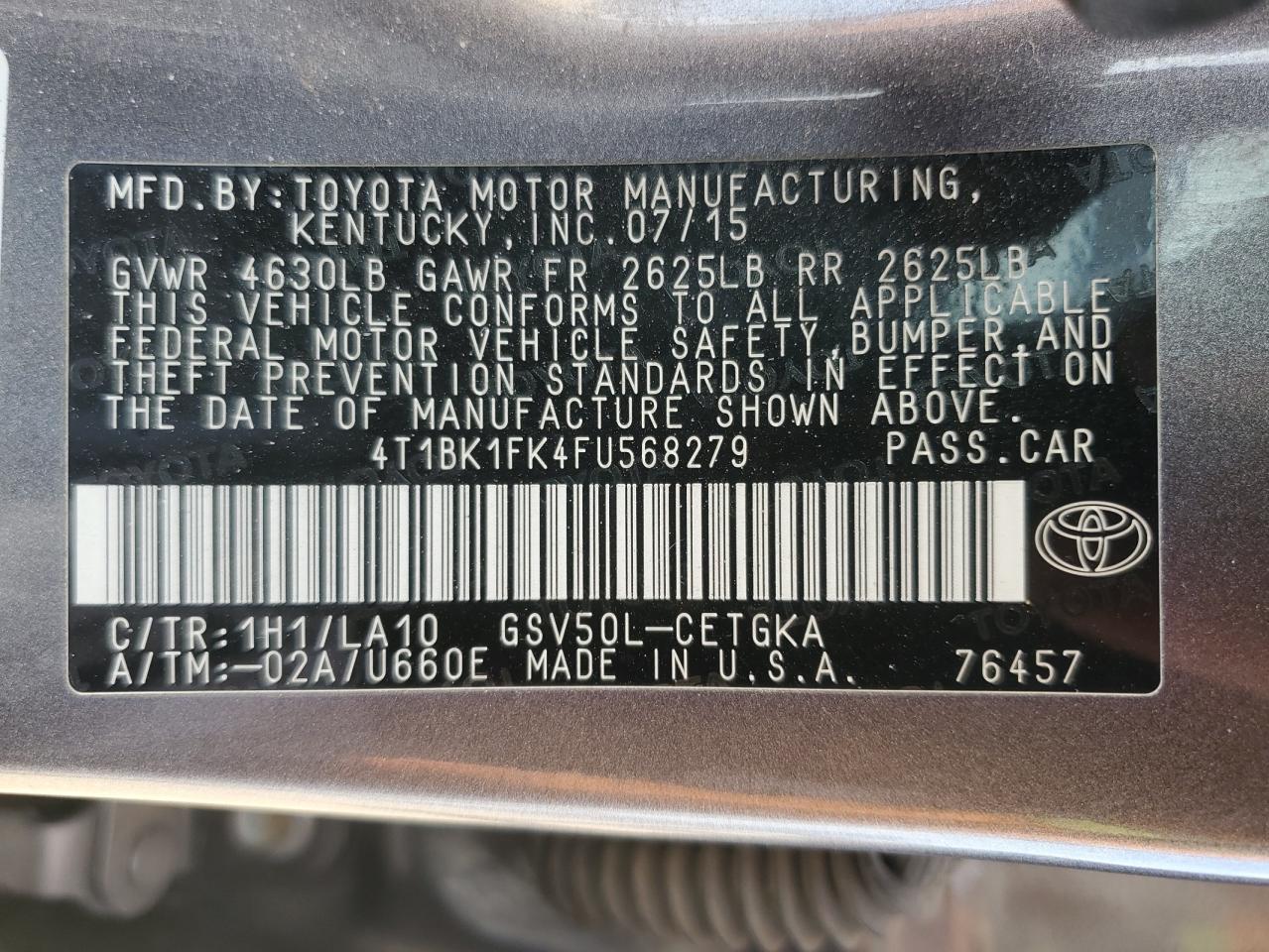 2015 Toyota Camry Xse Gray vin: 4T1BK1FK4FU568279