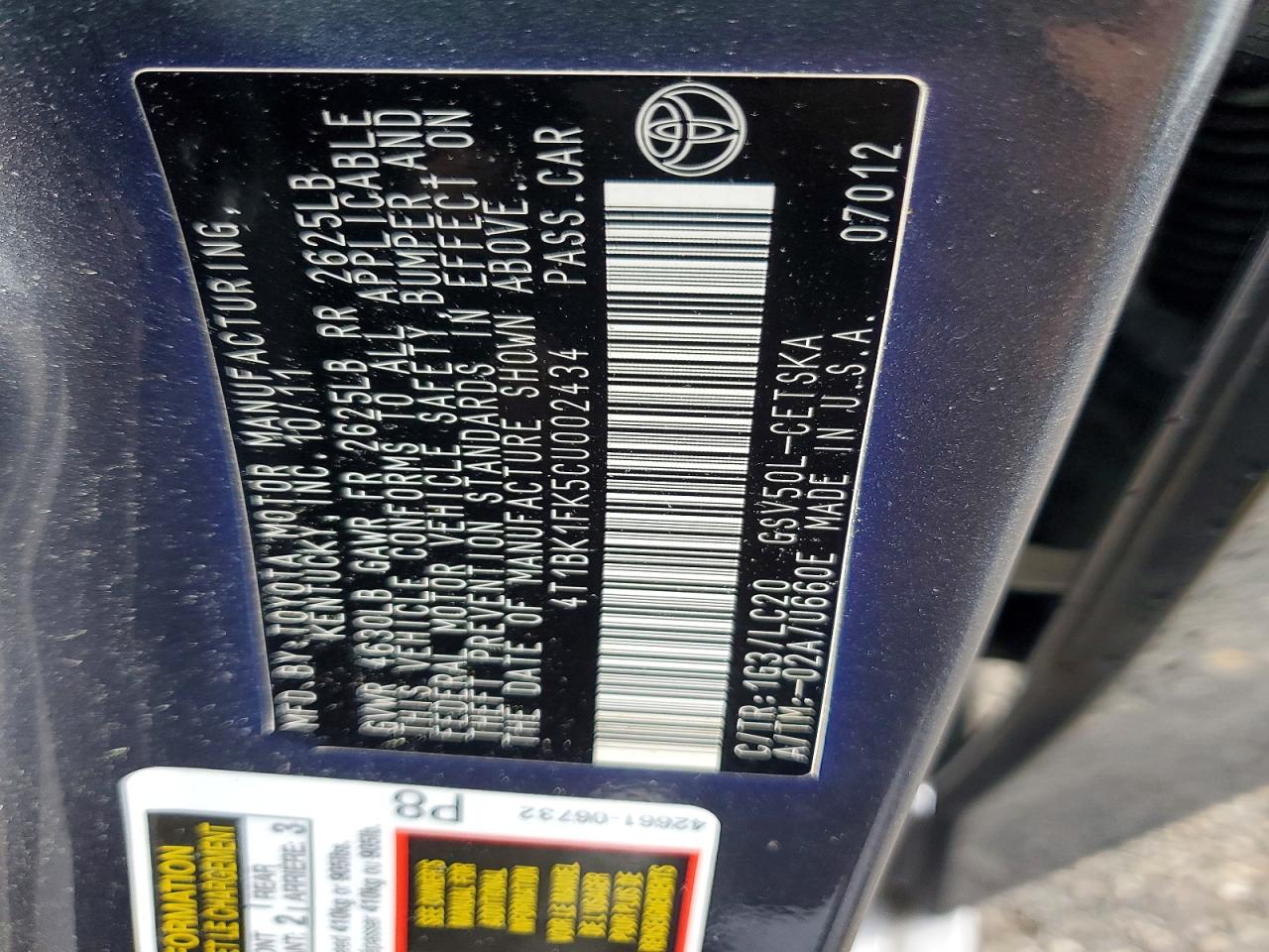 2012 Toyota Camry Se V6 Charcoal vin: 4T1BK1FK5CU002434