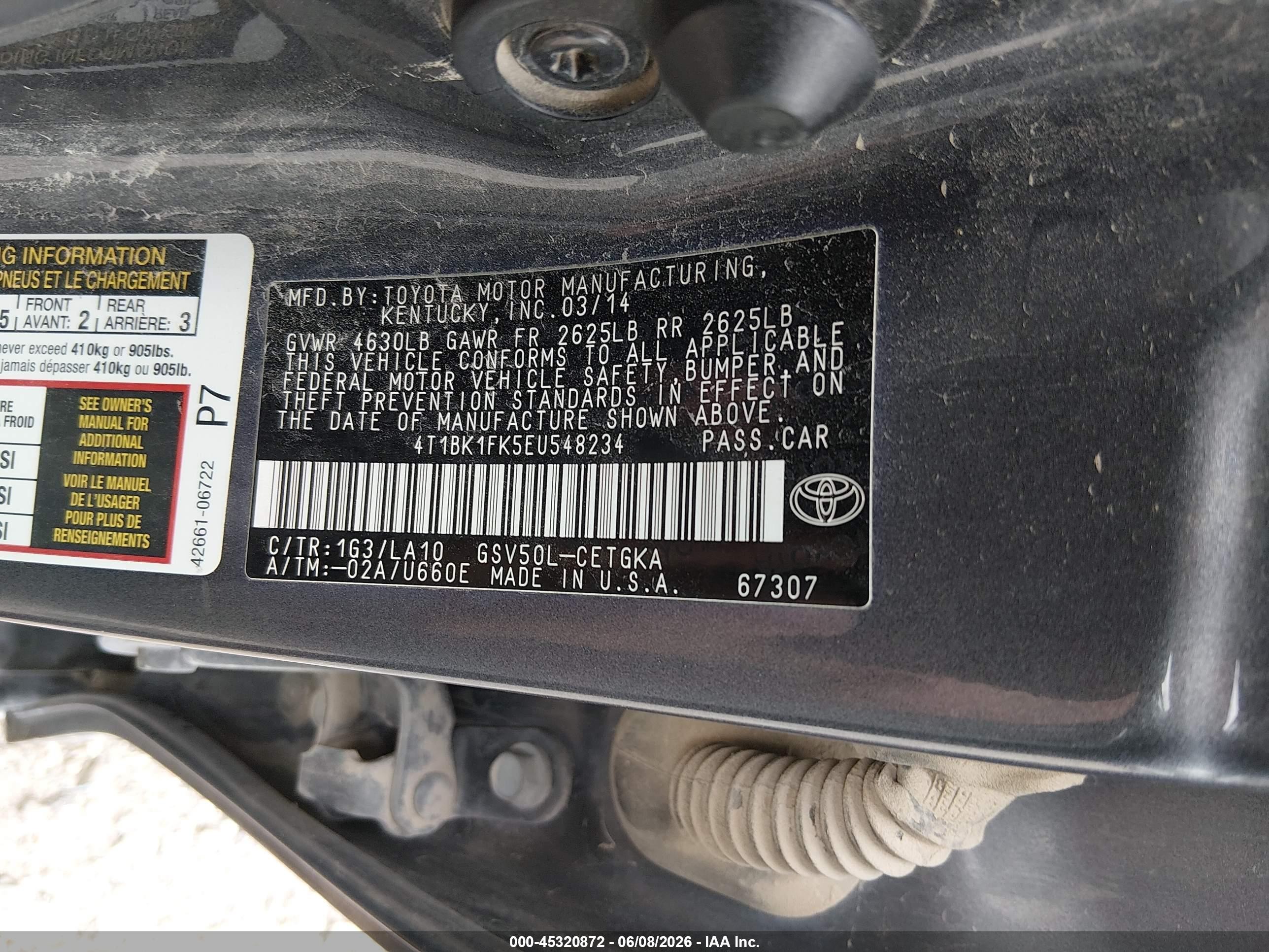 2014 Toyota Camry Xle V6 Gray vin: 4T1BK1FK5EU548234