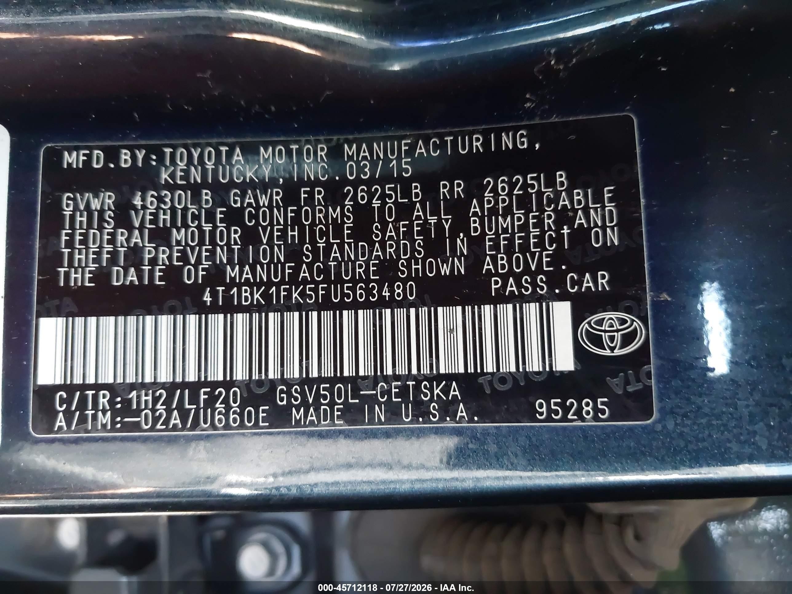 2015 Toyota Camry Xse V6 Blue vin: 4T1BK1FK5FU563480