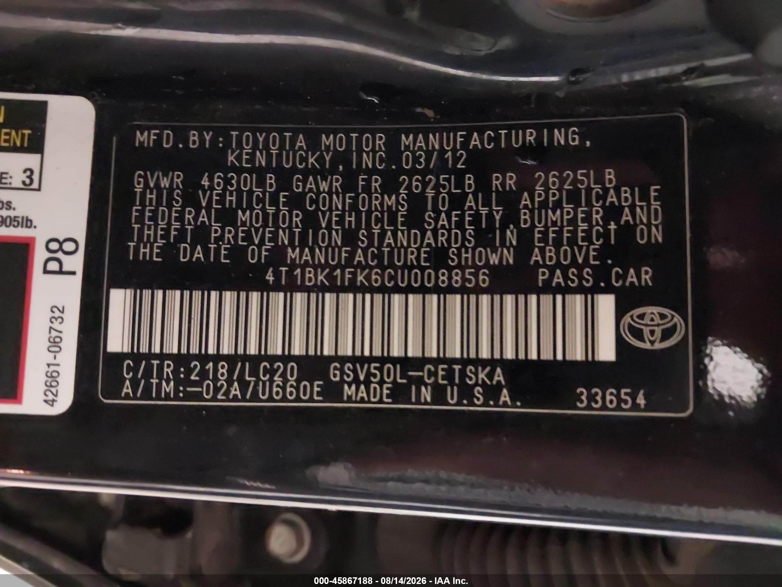 2012 Toyota Camry Se V6 Black vin: 4T1BK1FK6CU008856