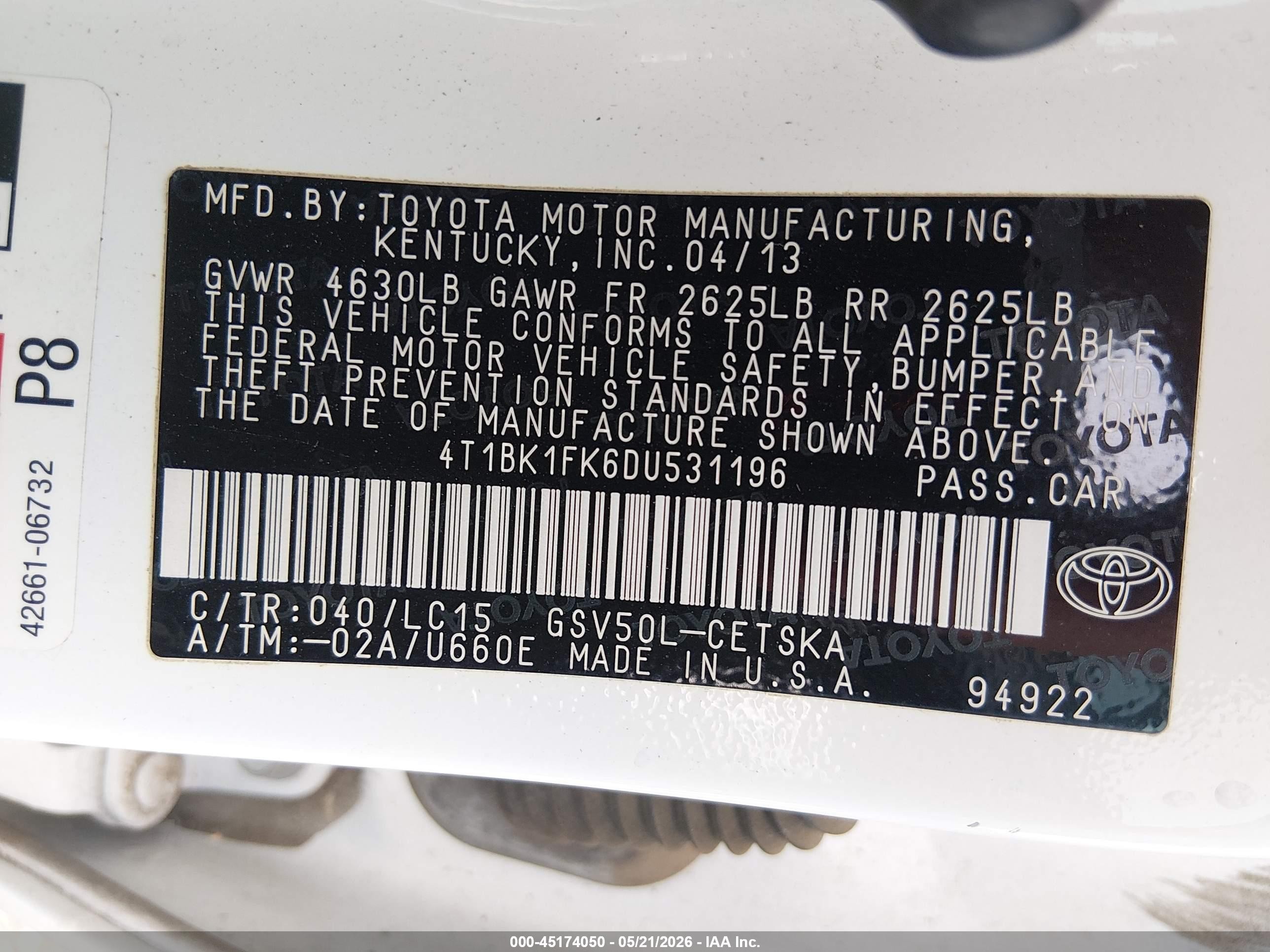 2013 Toyota Camry Se V6 White vin: 4T1BK1FK6DU531196
