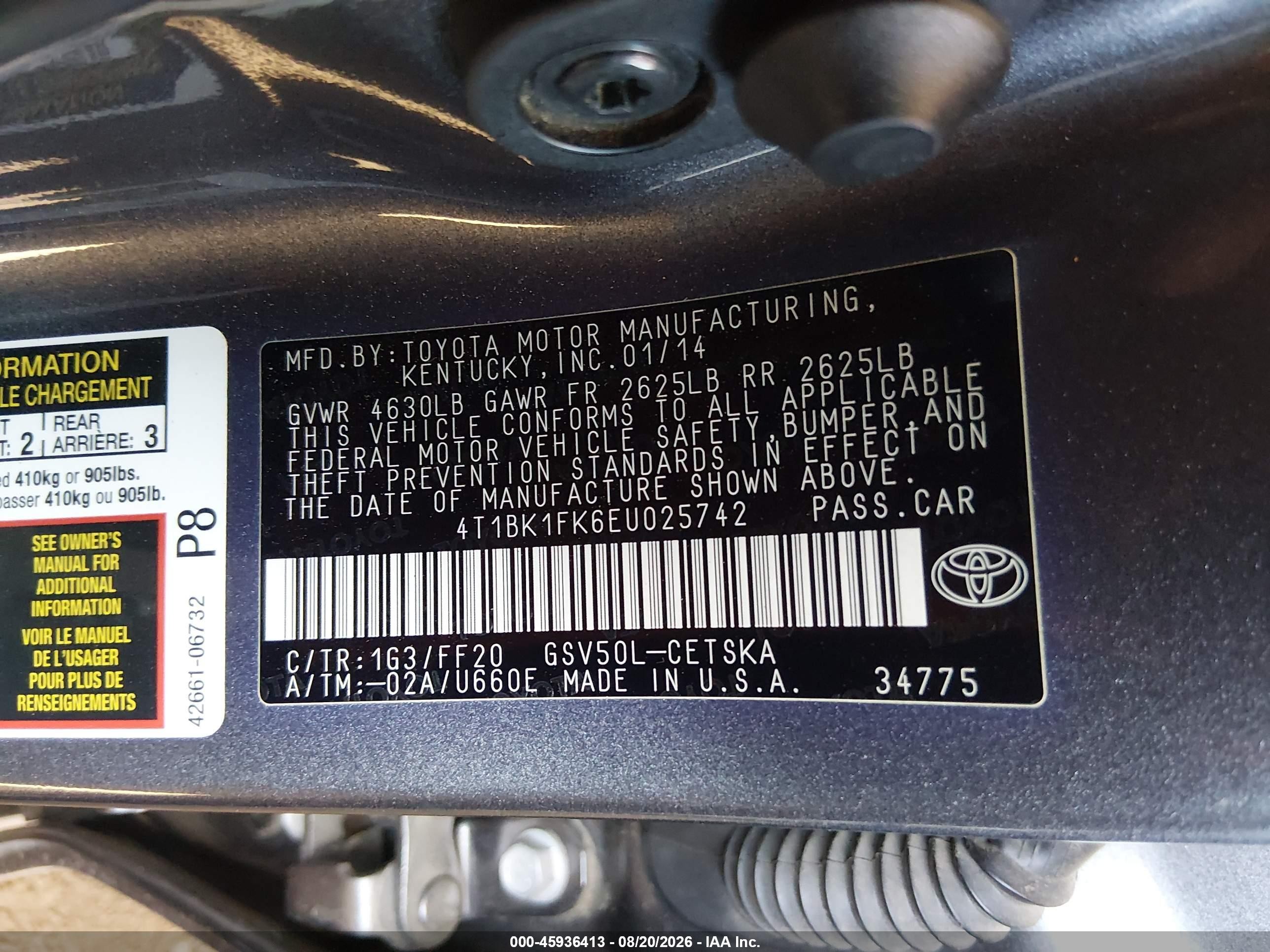 2014 Toyota Camry Se V6 Gray vin: 4T1BK1FK6EU025742