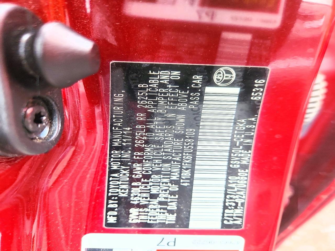 2015 Toyota Camry Xle V6 Red vin: 4T1BK1FK6FU558109