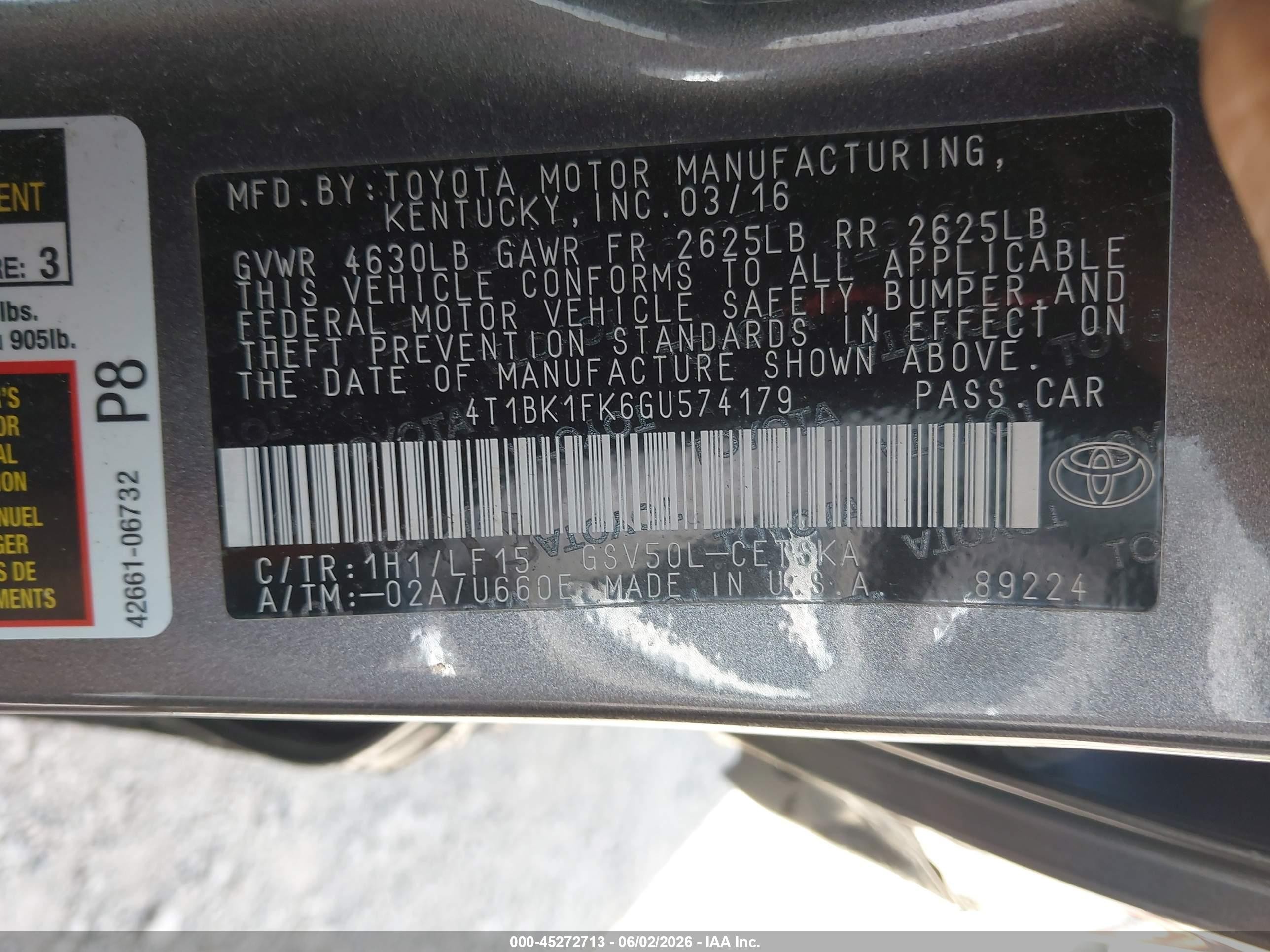 2016 Toyota Camry Xse V6 Gray vin: 4T1BK1FK6GU574179