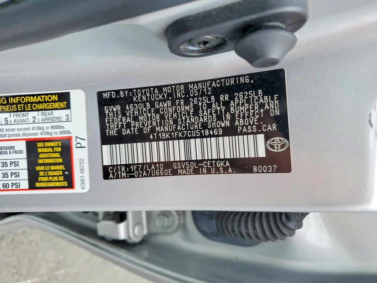 2012 Toyota Camry Xle V6 Silver vin: 4T1BK1FK7CU518469