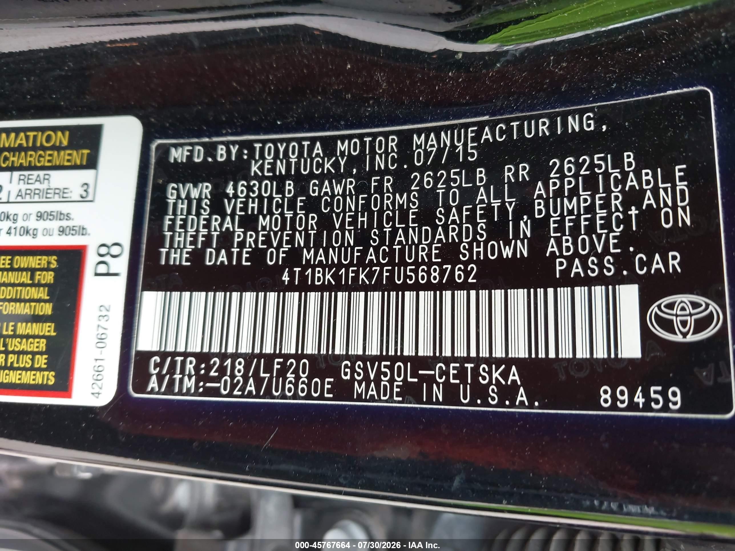 2015 Toyota Camry Xse V6 Black vin: 4T1BK1FK7FU568762