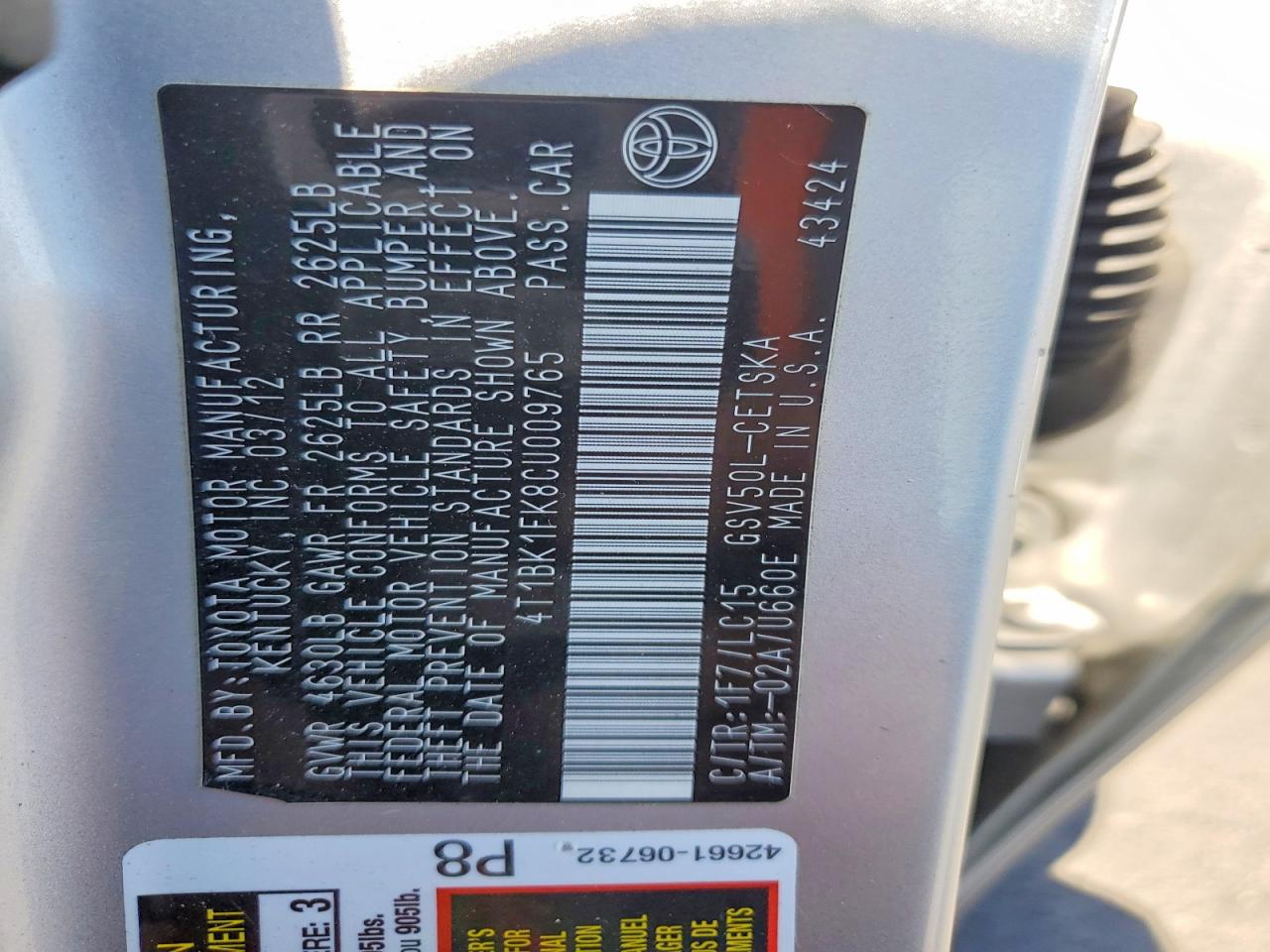 2012 Toyota Camry Se V6 Silver vin: 4T1BK1FK8CU009765