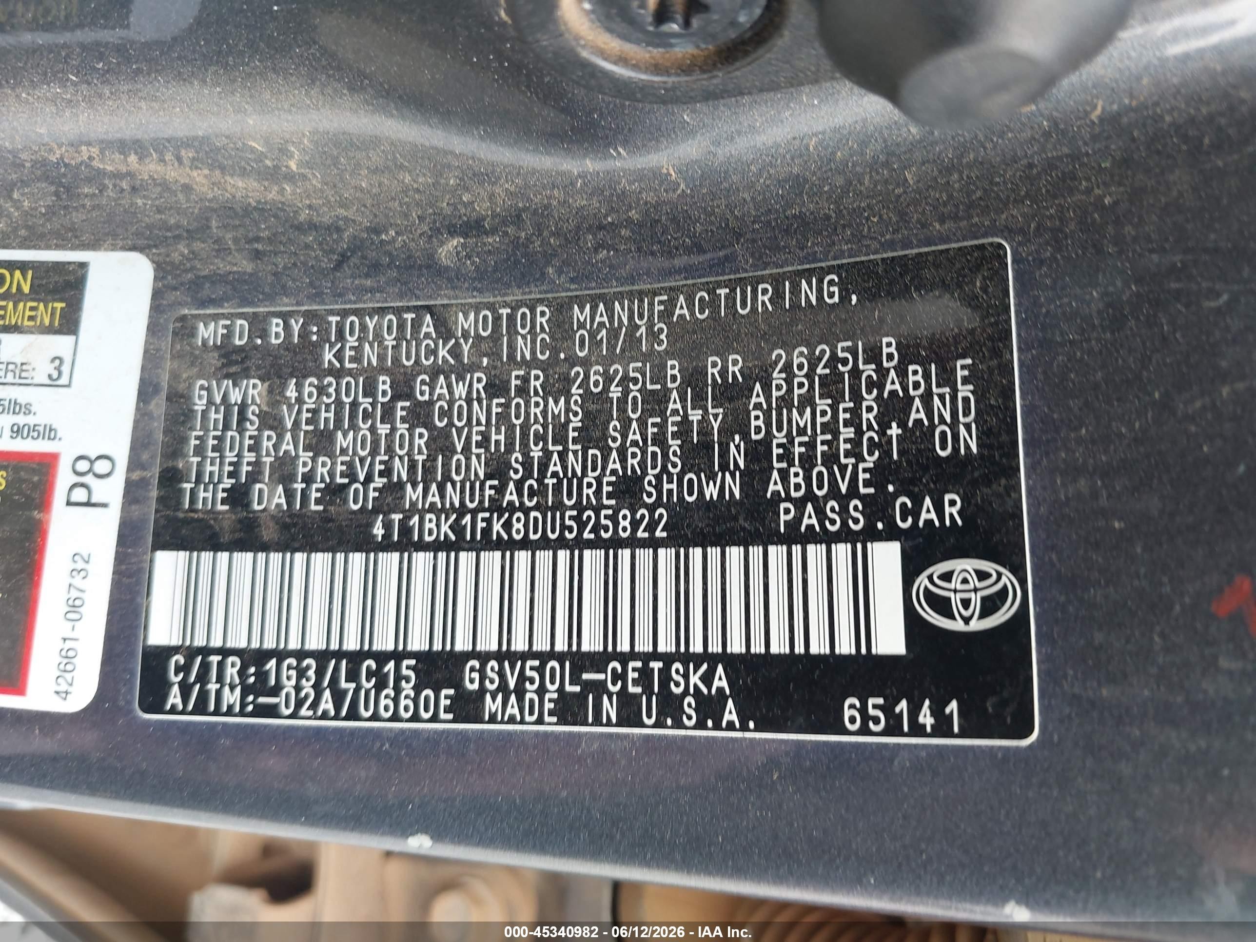 2013 Toyota Camry Se V6 Gray vin: 4T1BK1FK8DU525822