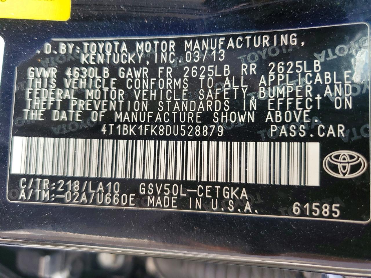 2013 Toyota Camry Xle V6 Black vin: 4T1BK1FK8DU528879