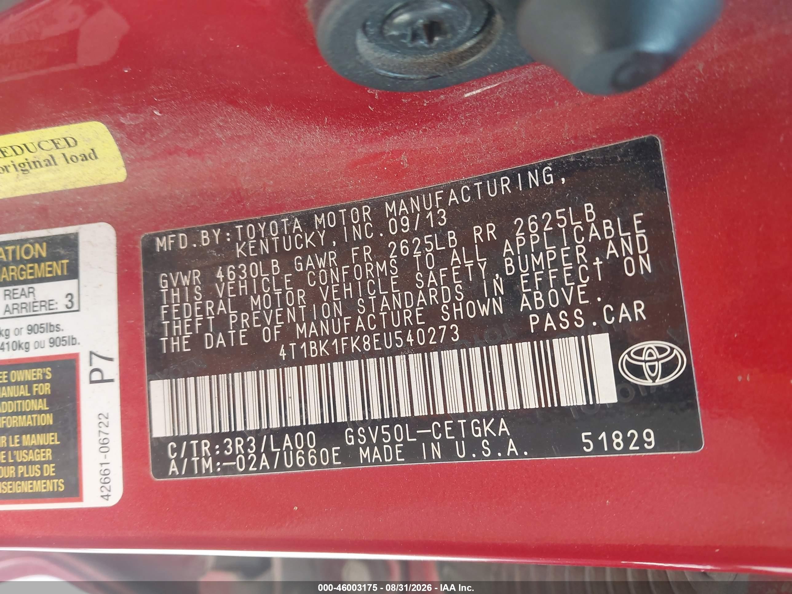 2014 Toyota Camry Xle V6 Красный vin: 4T1BK1FK8EU540273