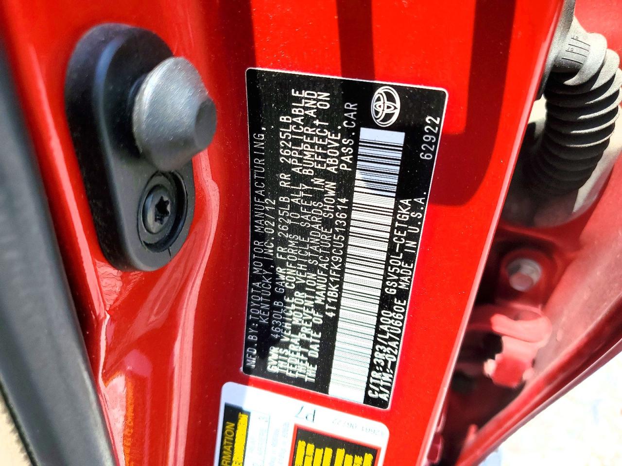 2012 Toyota Camry Se Red vin: 4T1BK1FK9CU513614