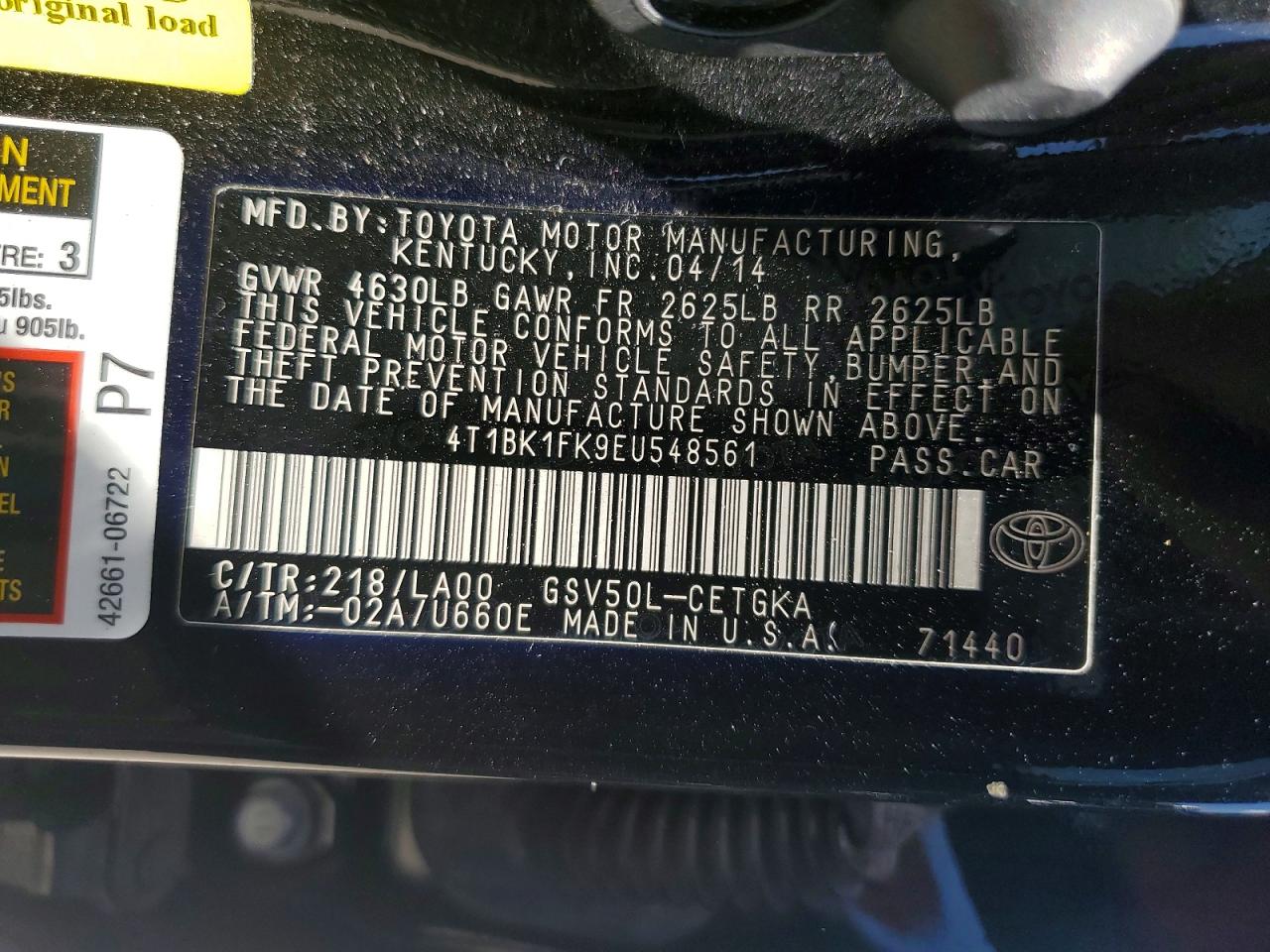 2014 Toyota Camry Xle V6 Black vin: 4T1BK1FK9EU548561